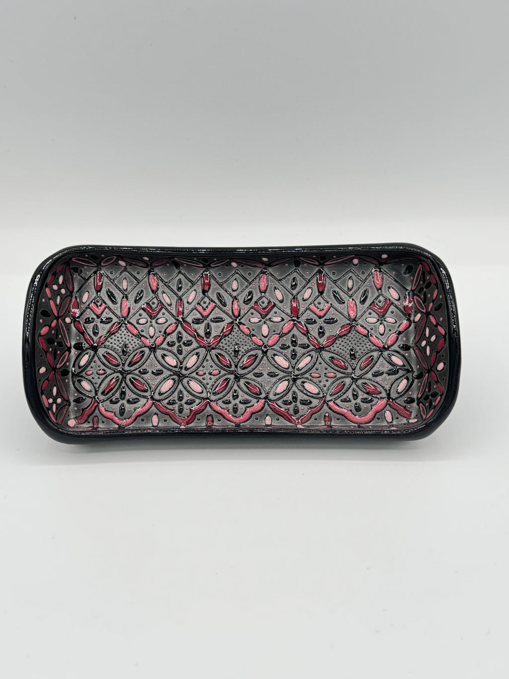 Small Handmade Talavera Ceramic Tray- Black/Rose