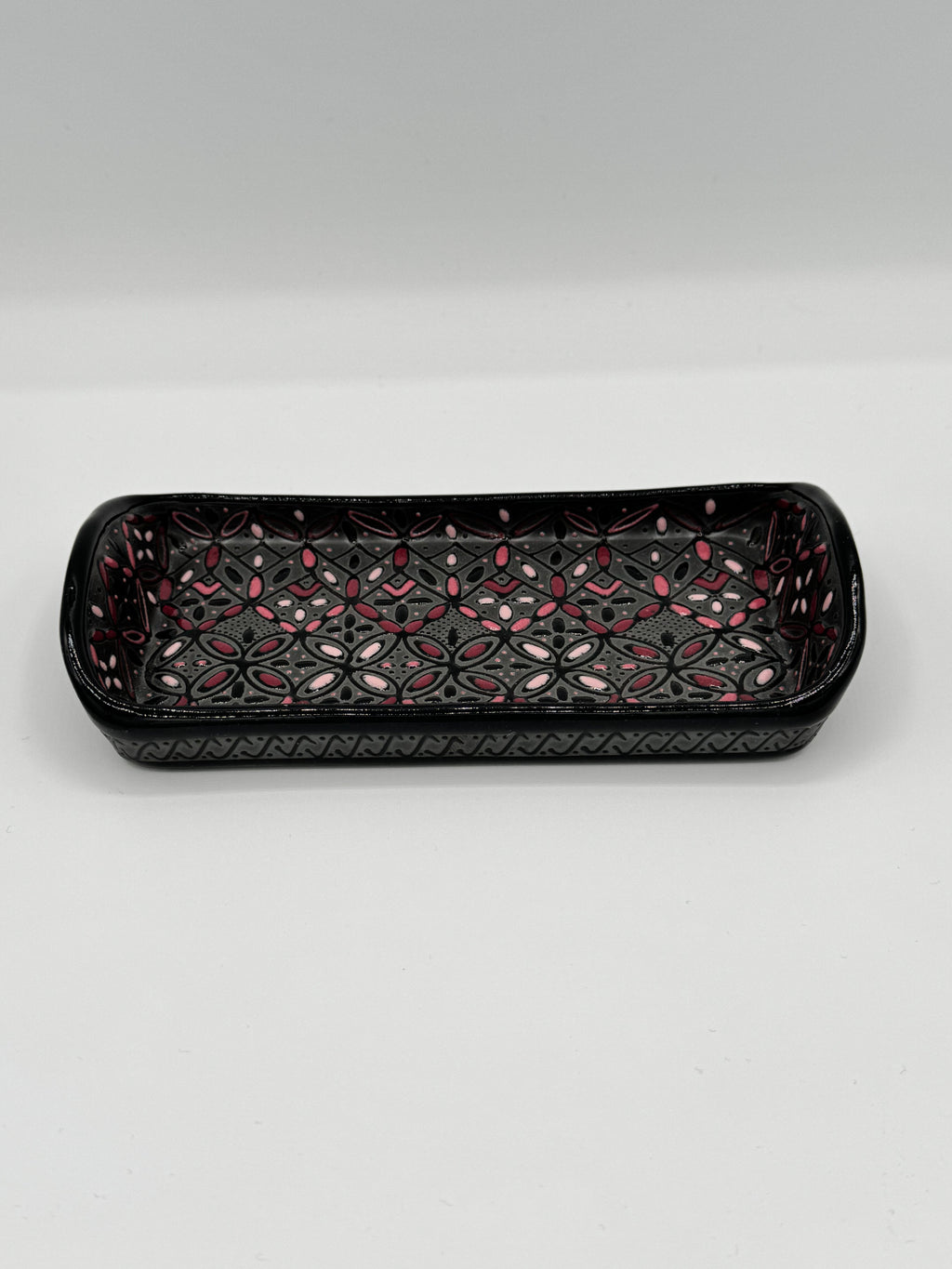 Small Handmade Talavera Ceramic Tray- Black/Rose
