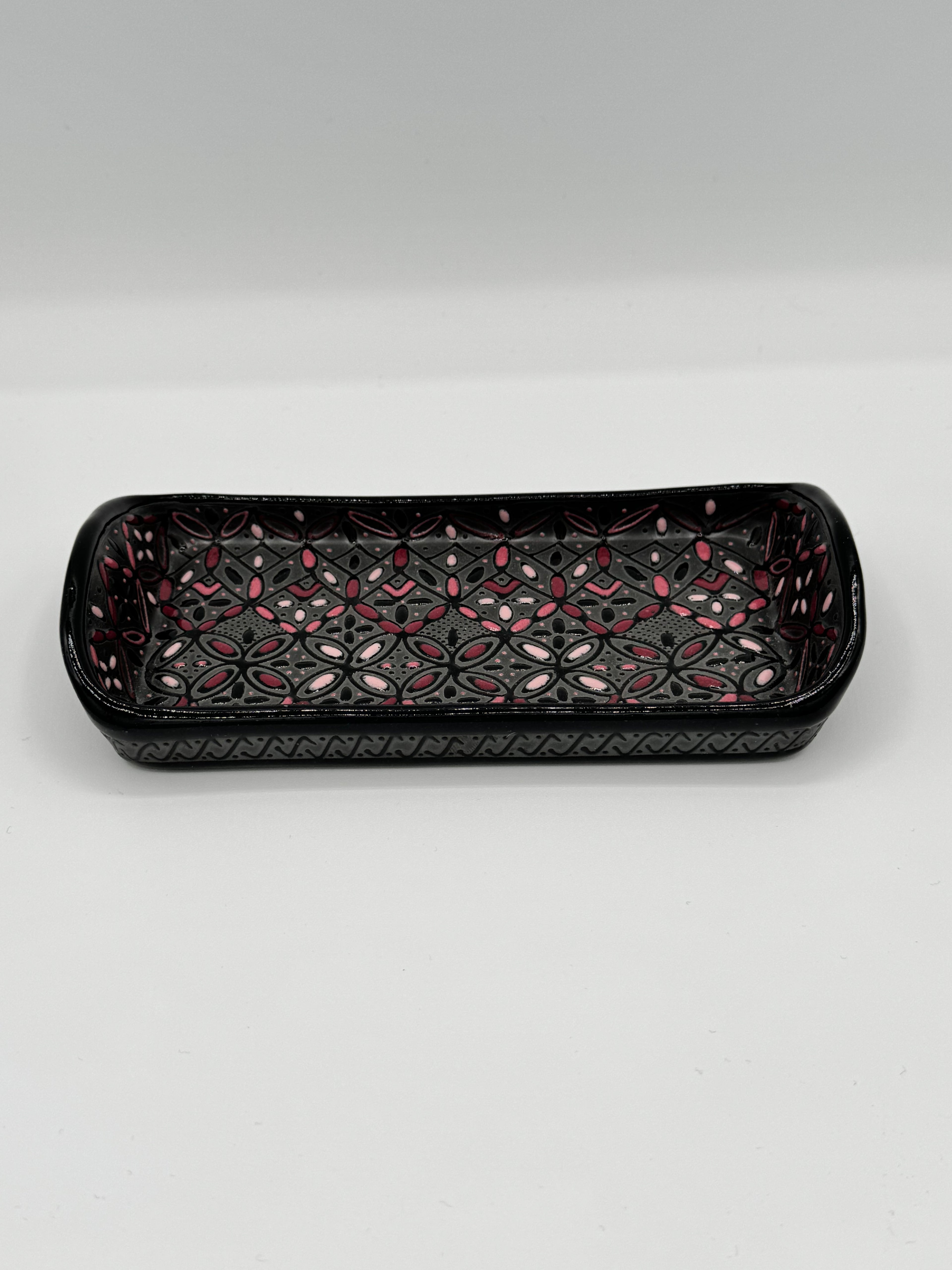 Small Handmade Talavera Ceramic Tray- Black/Rose