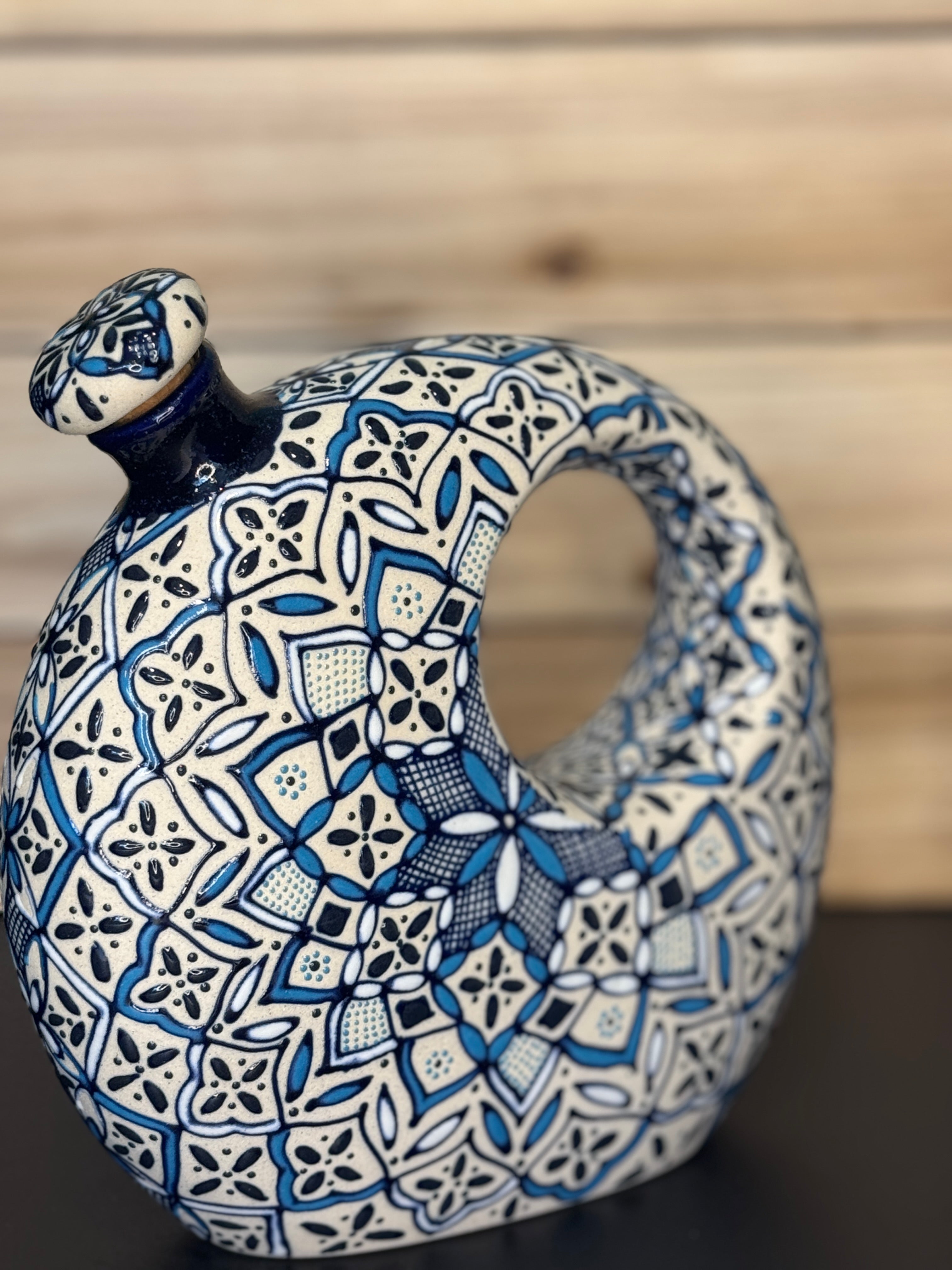 Handmade Talavera Ceramic Liquor Decanter Blue/White