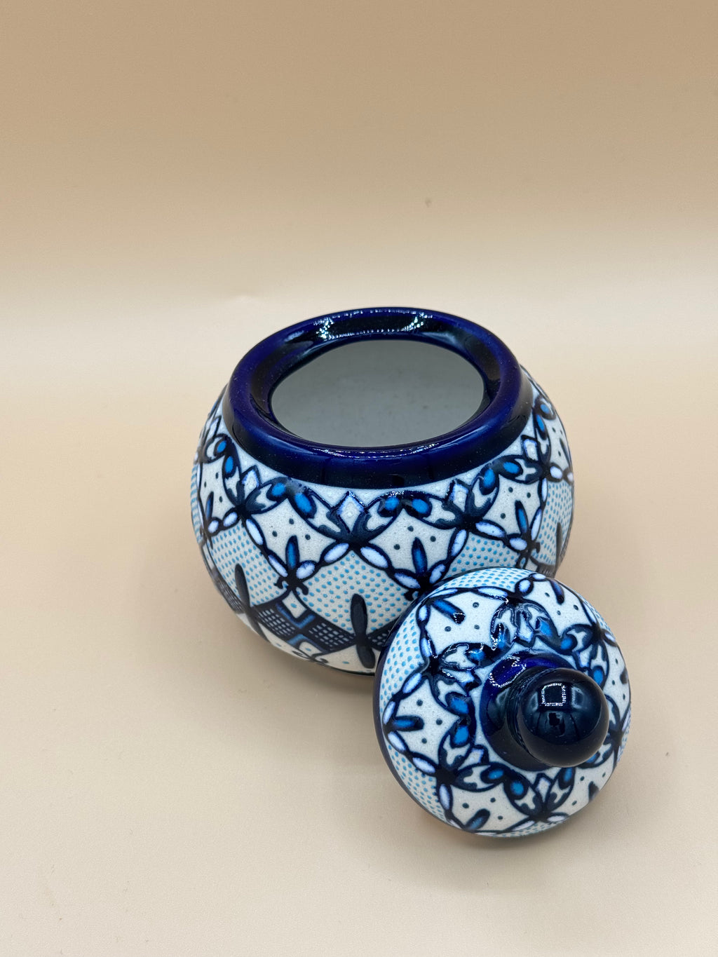 Handmade Talavera Ceramic Sugar Bowl- Blue/White