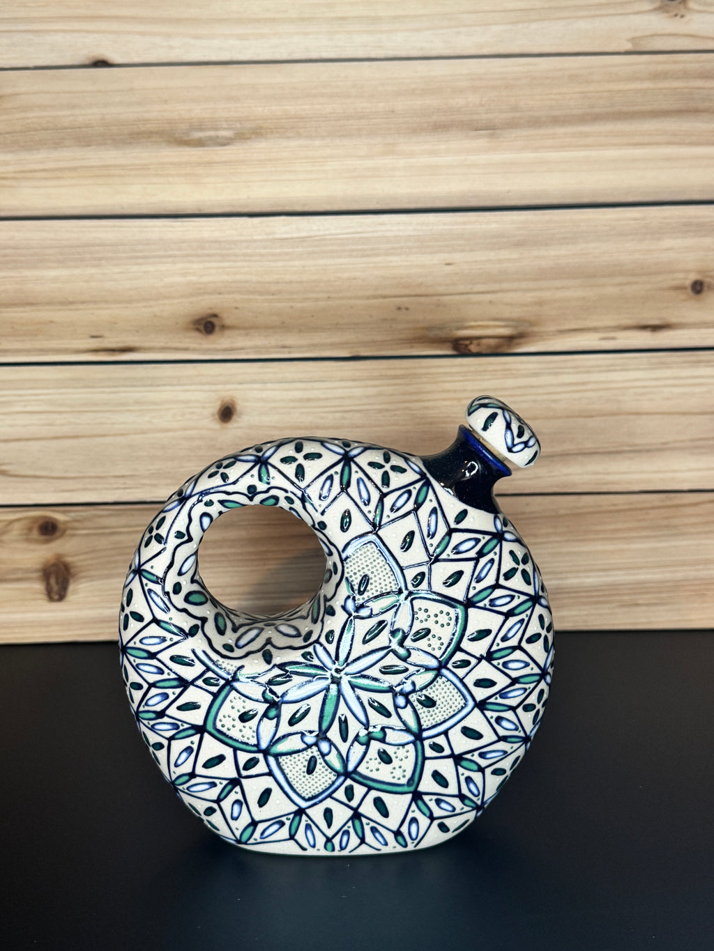 Handmade Talavera Ceramic Liquor Decanter- Green/Blue/White