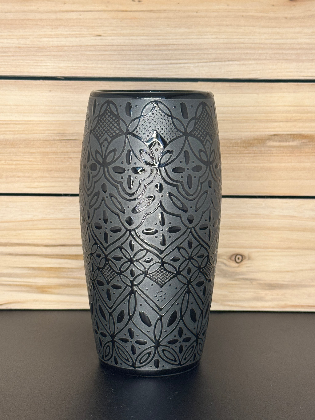 Handmade Mexican Ceramic Pitcher & 6 Cup Set-Black