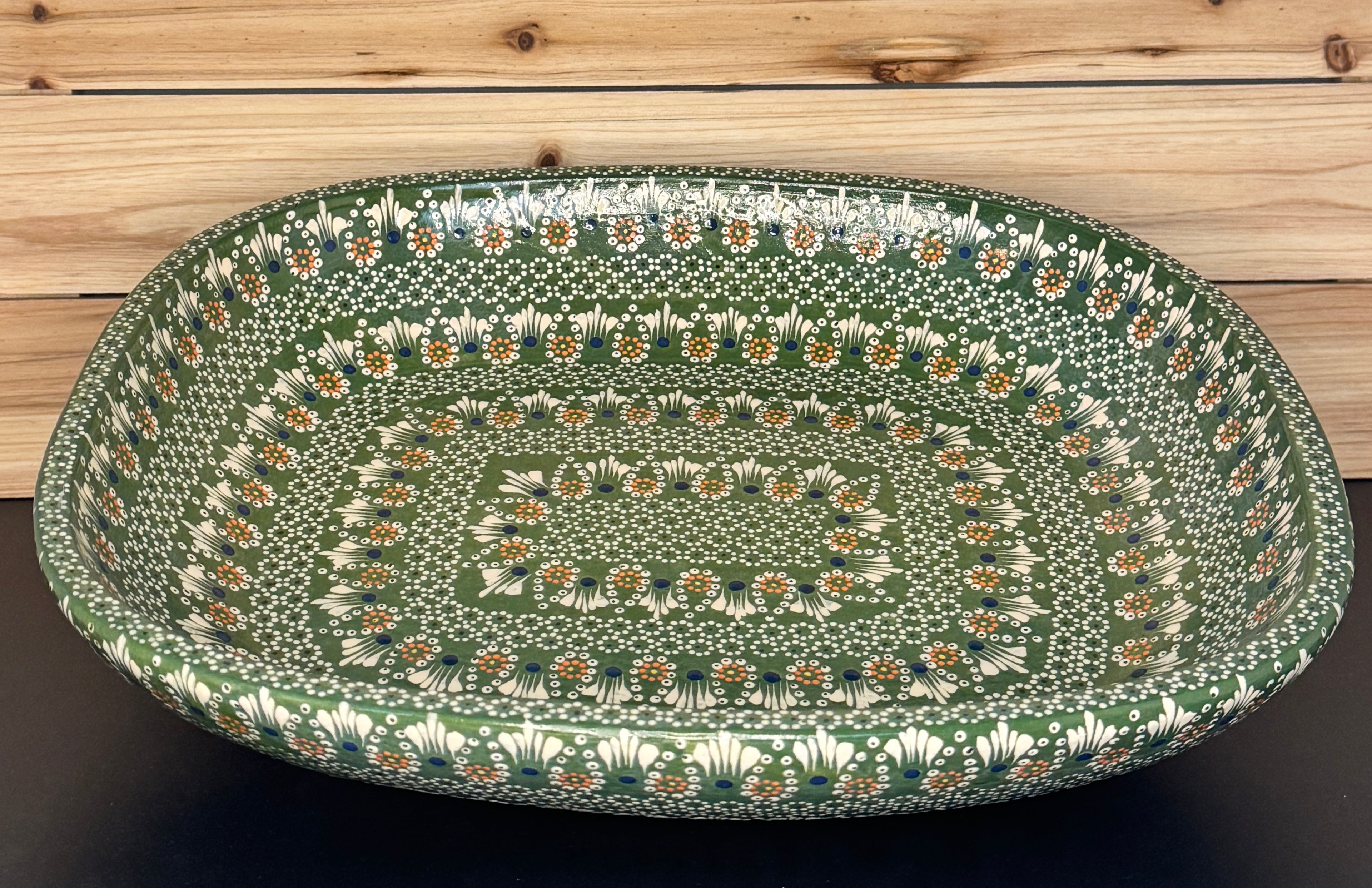 Handmade Mexican Ceramic Panera Bowl - Hand-Painted Green Serving Dish
