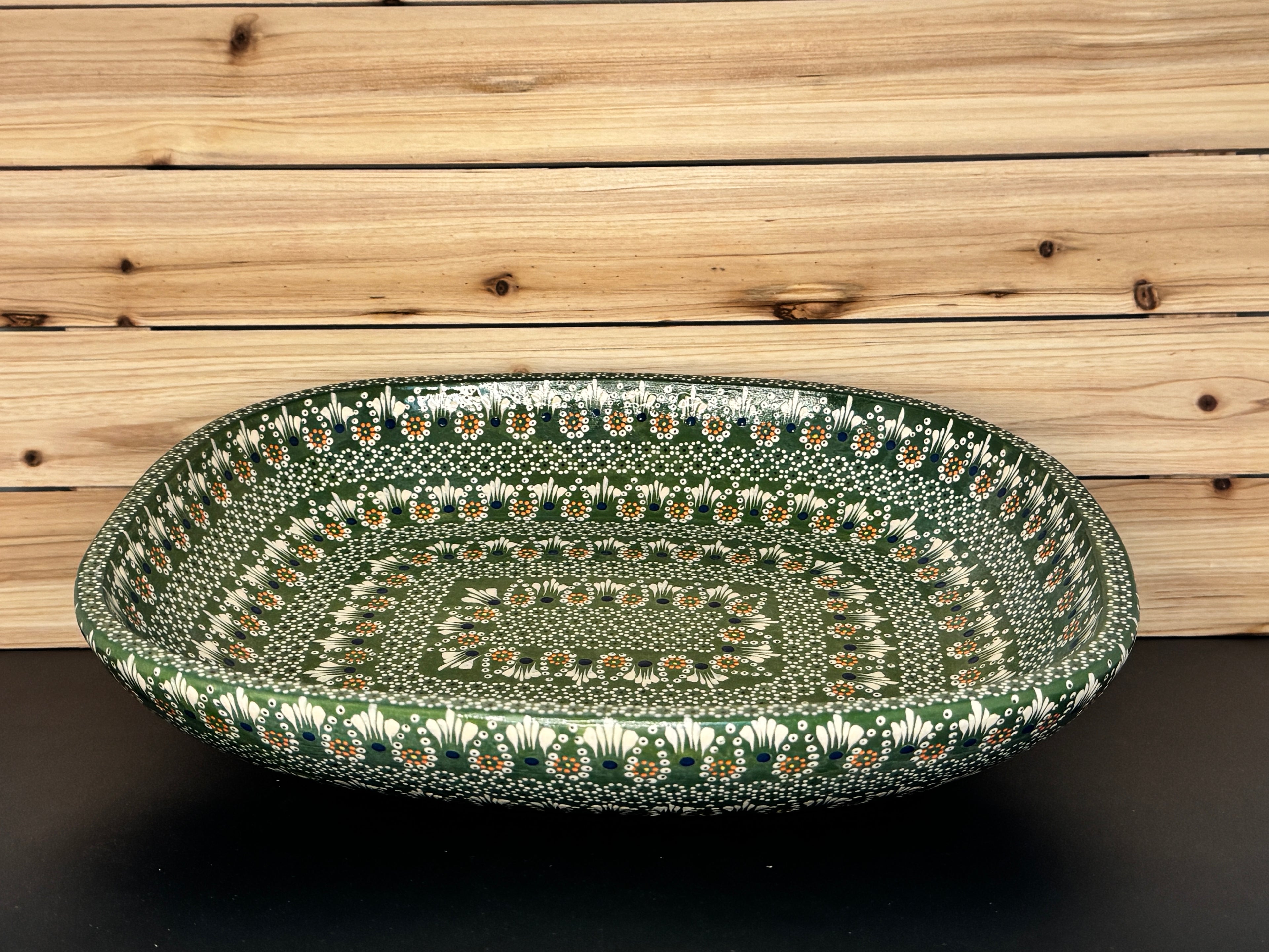Handmade Mexican Ceramic Panera Bowl - Hand-Painted Green Serving Dish