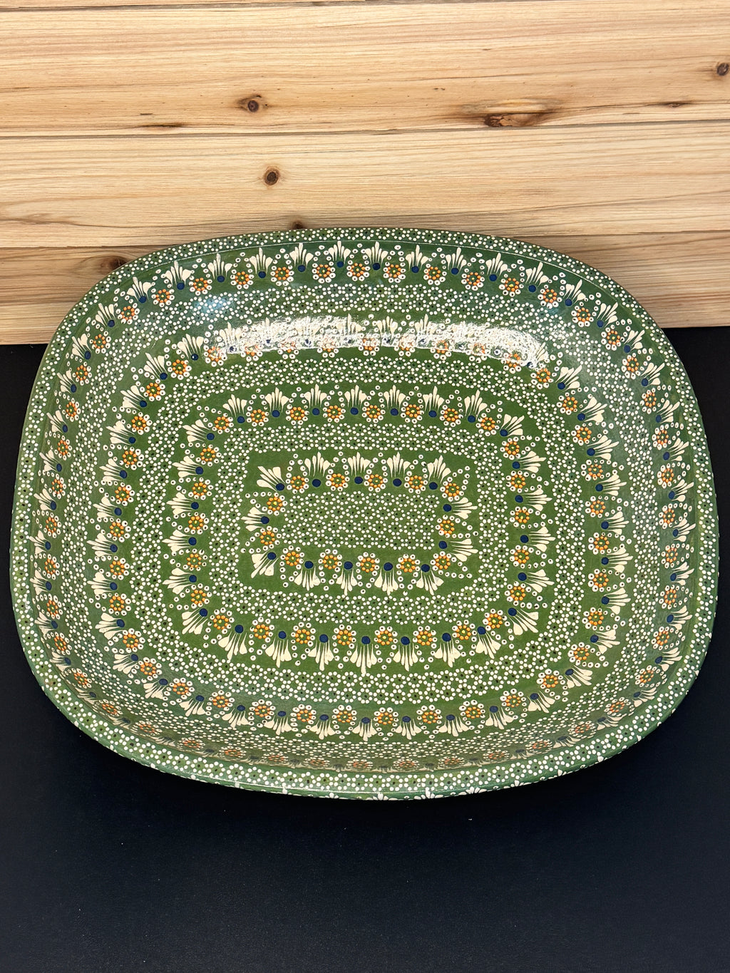 Handmade Mexican Ceramic Panera Bowl - Hand-Painted Green Serving Dish