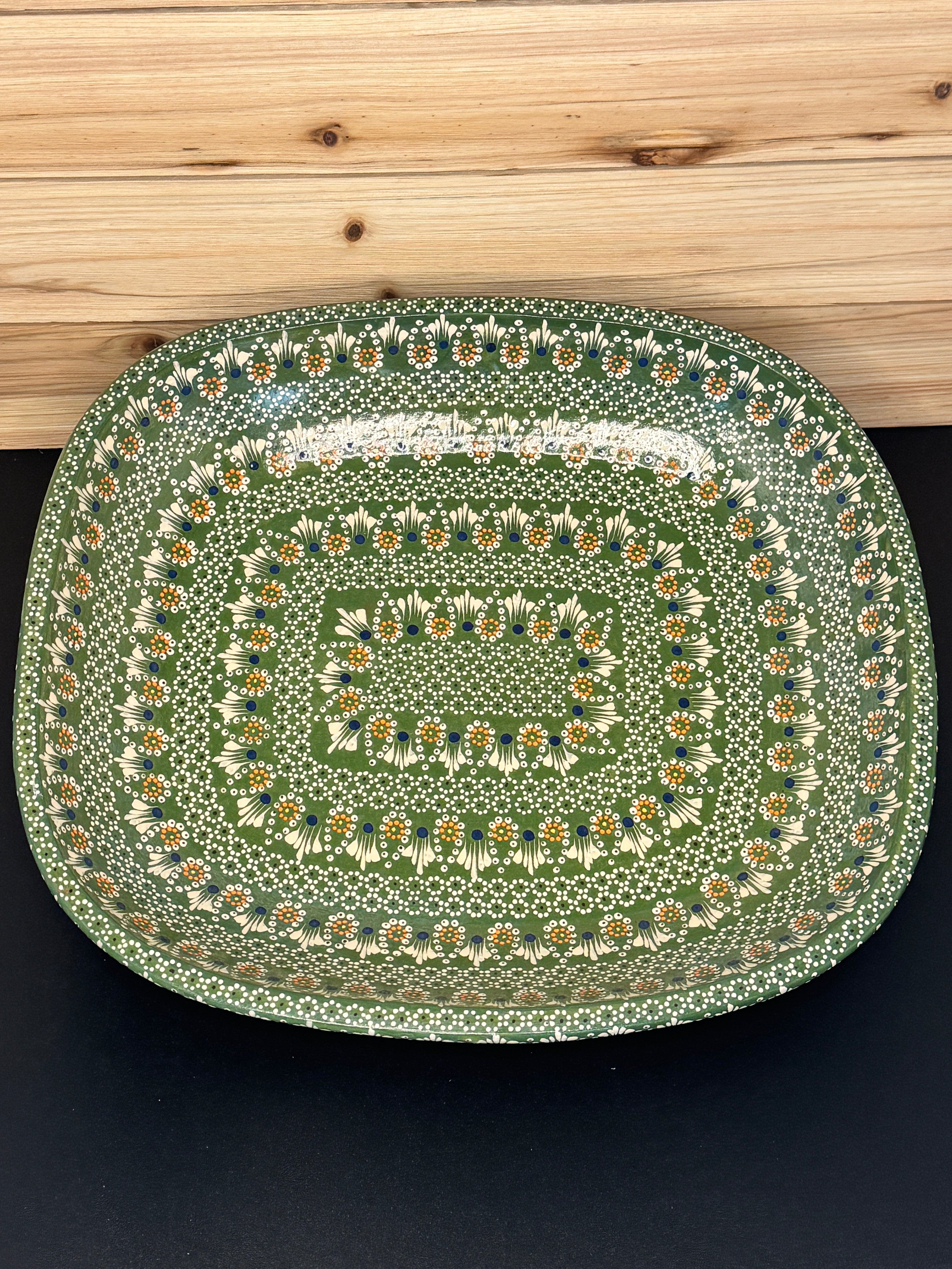 Handmade Mexican Ceramic Panera Bowl - Hand-Painted Green Serving Dish