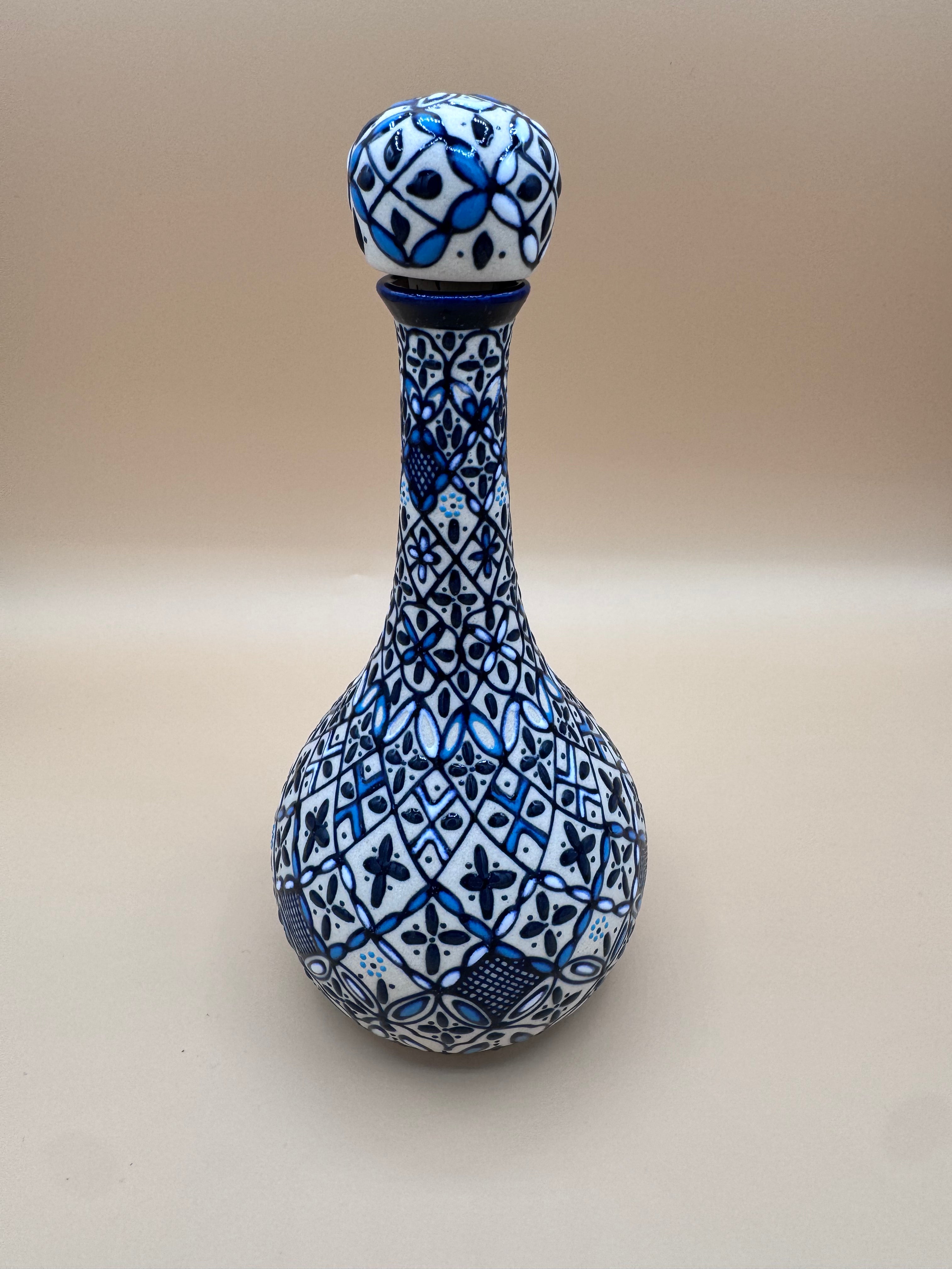Handmade Talavera Ceramic Decanter- Blue/White