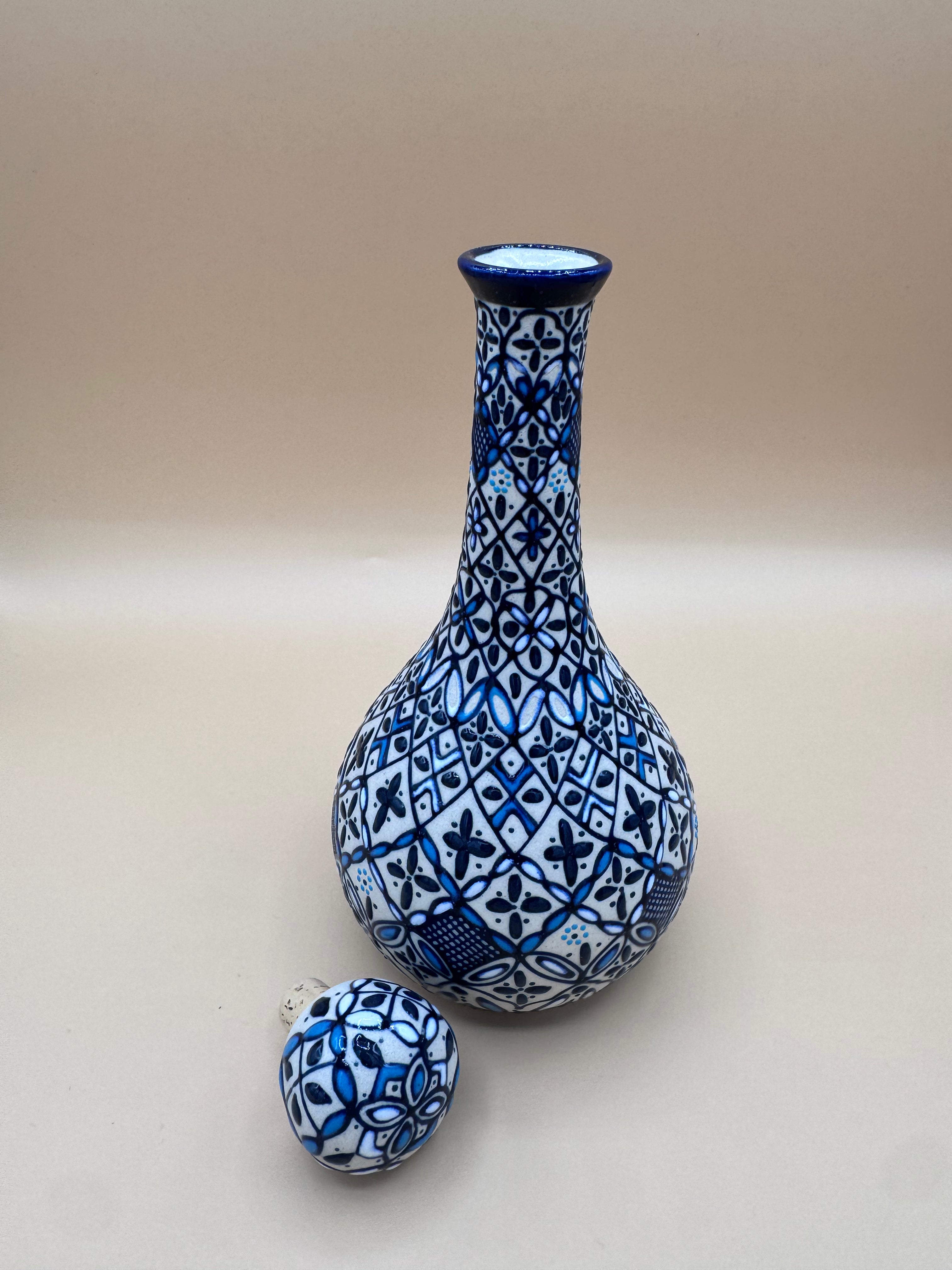 Handmade Talavera Ceramic Decanter- Blue/White