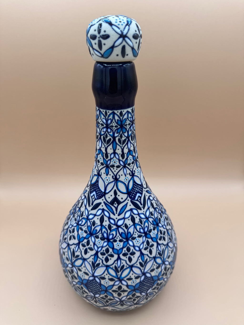 Handmade Talavera Ceramic Decanter- Blue/White
