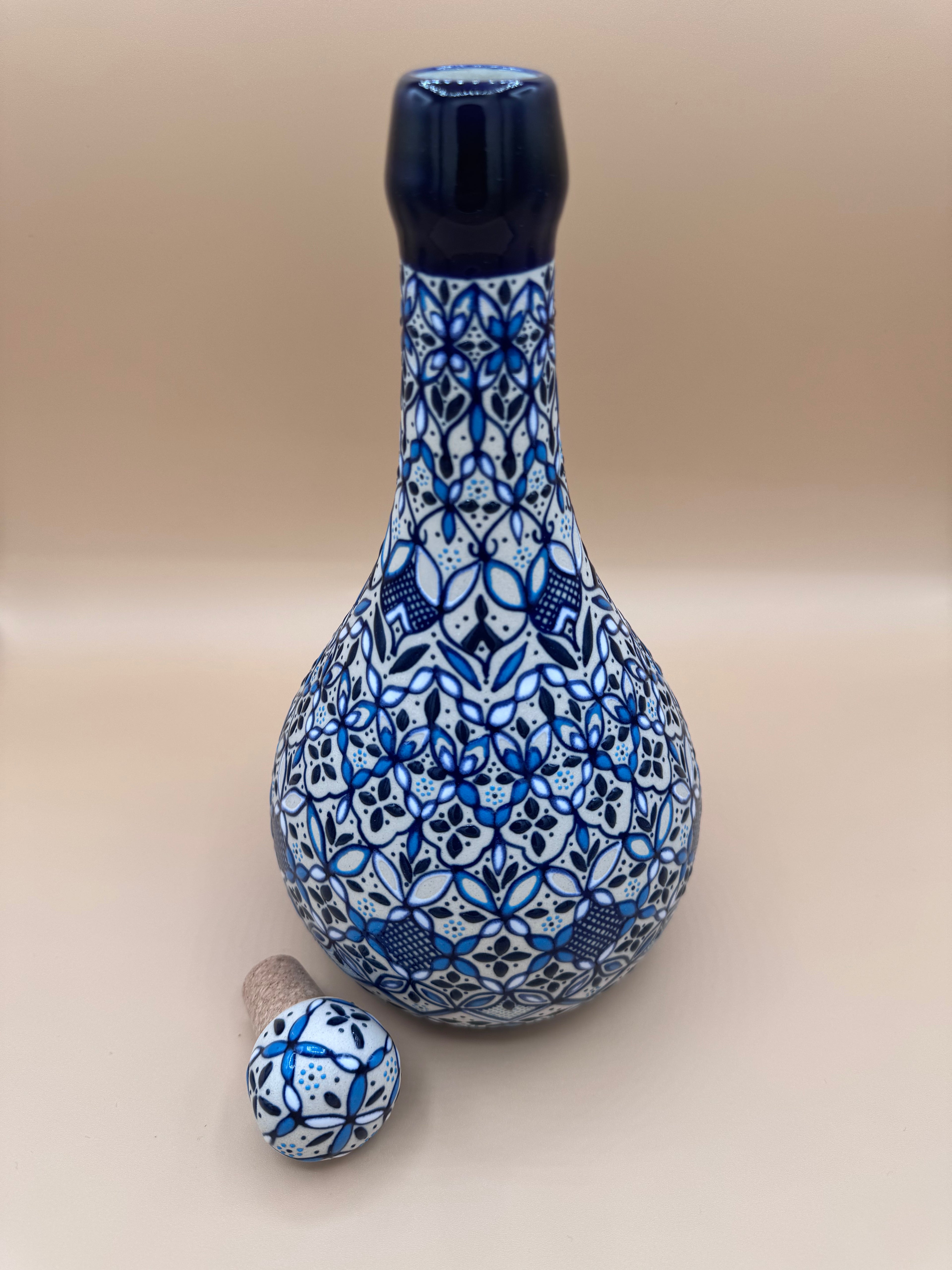 Handmade Talavera Ceramic Decanter- Blue/White