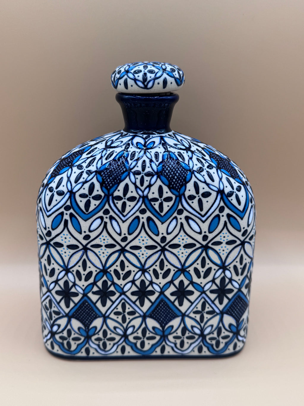 Handmade Talavera Ceramic Decanter- Blue/White