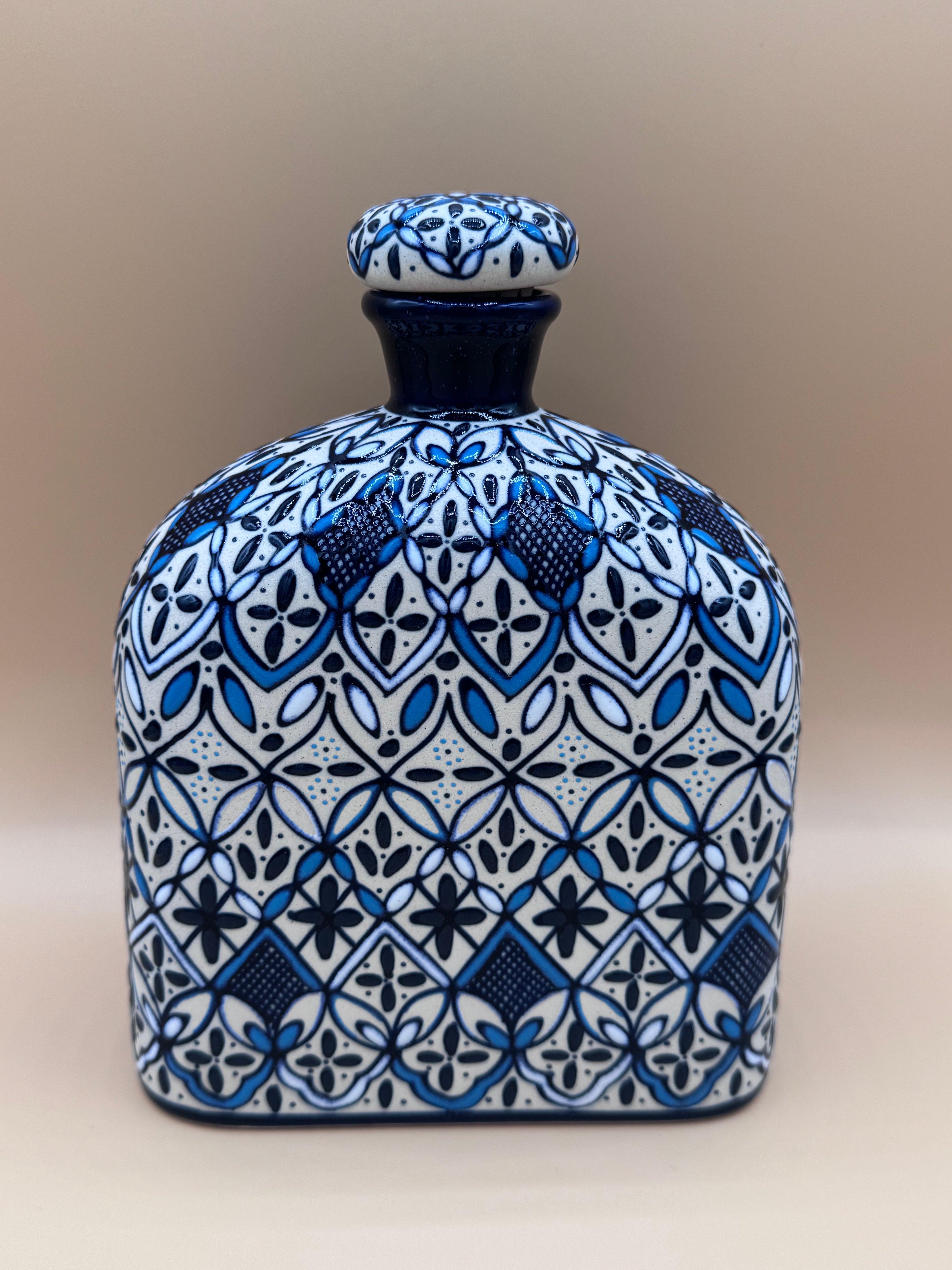 Handmade Talavera Ceramic Decanter- Blue/White