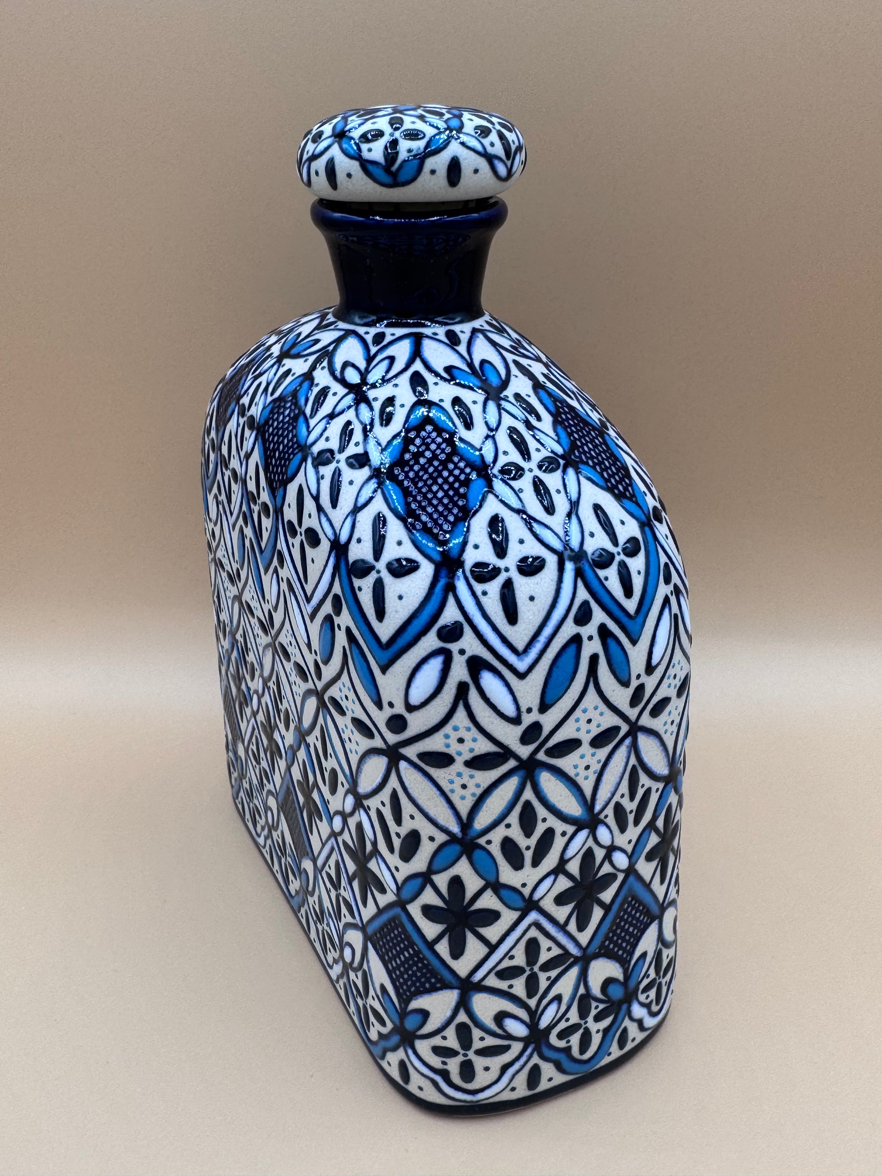Handmade Talavera Ceramic Decanter- Blue/White