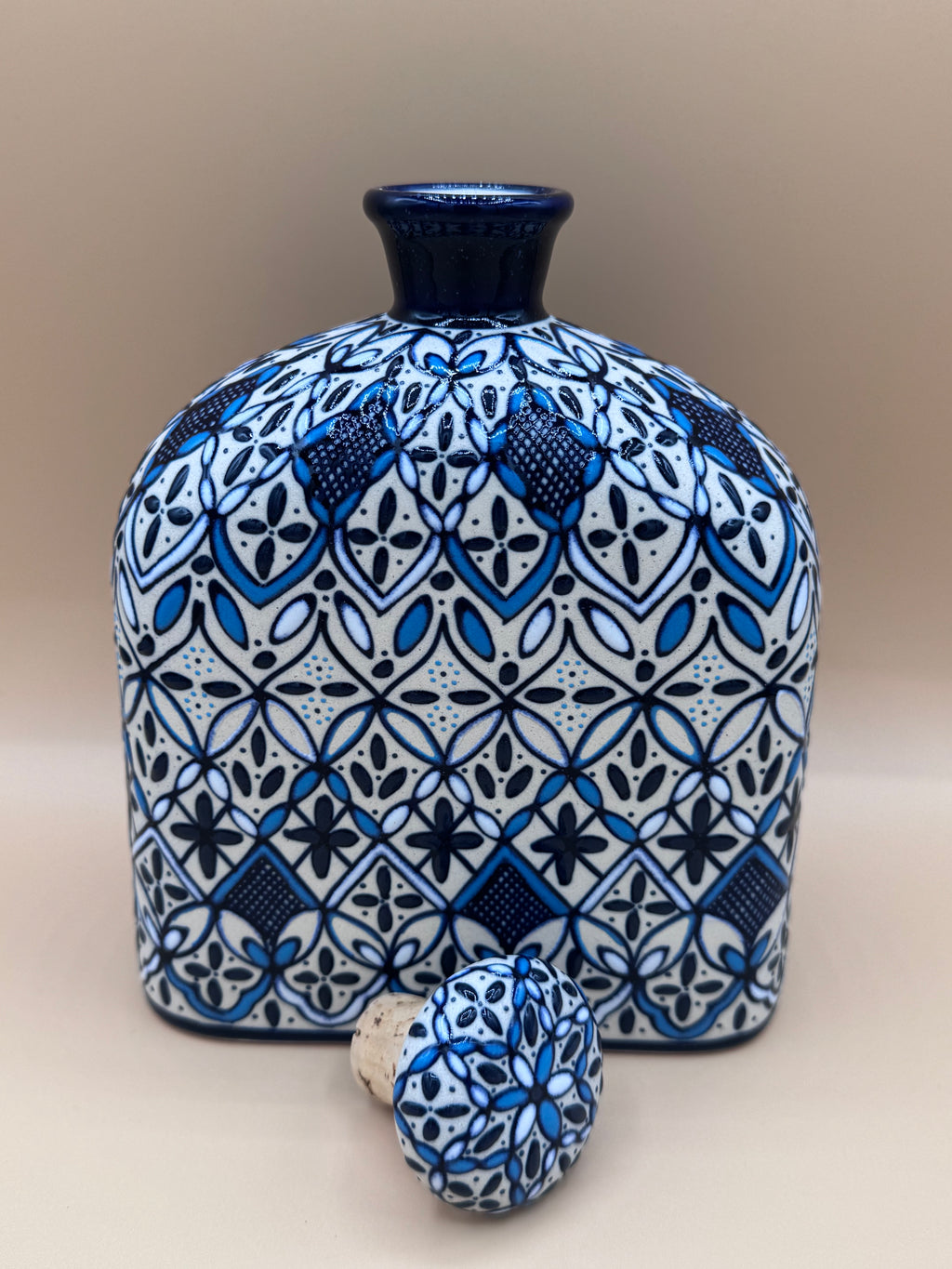 Handmade Talavera Ceramic Decanter- Blue/White