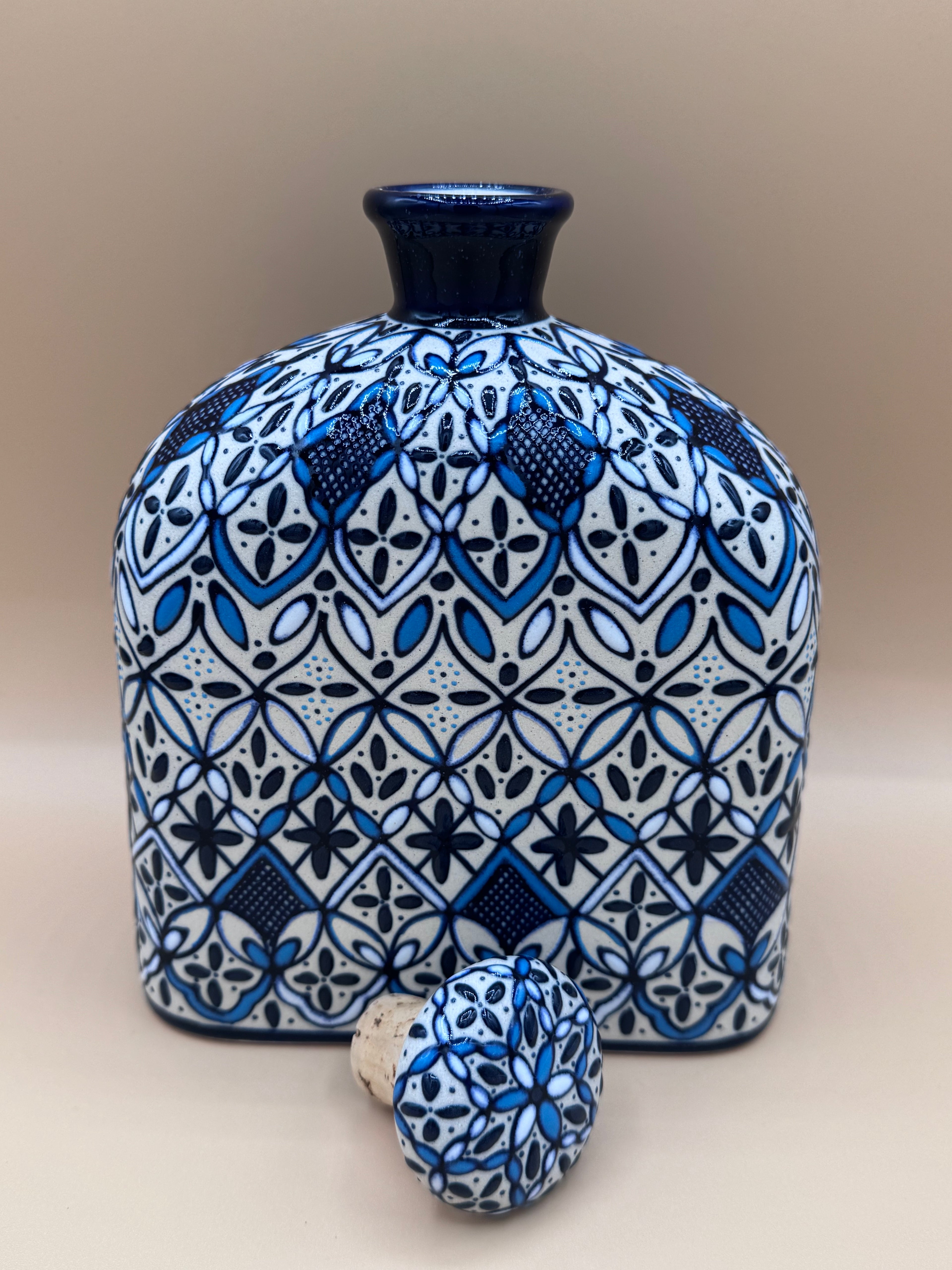 Handmade Talavera Ceramic Decanter- Blue/White