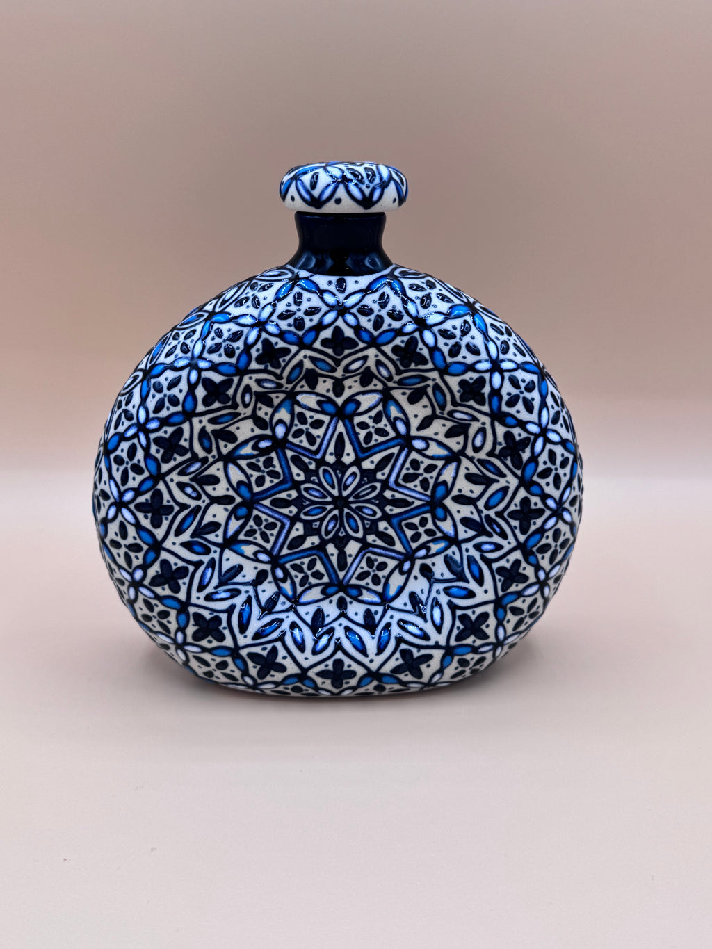 Handmade Talavera Ceramic Decanter- Blue/White