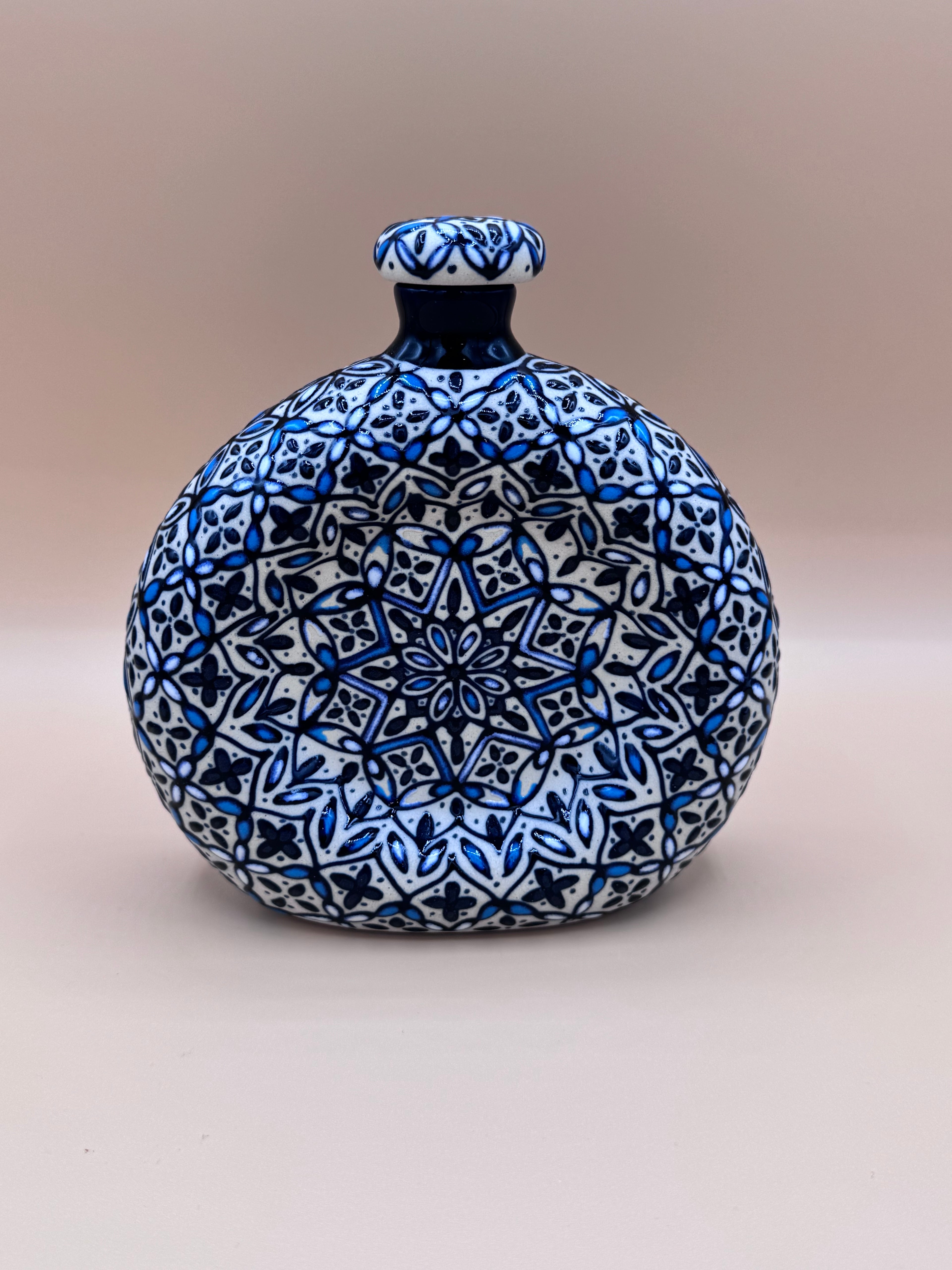 Handmade Talavera Ceramic Decanter- Blue/White