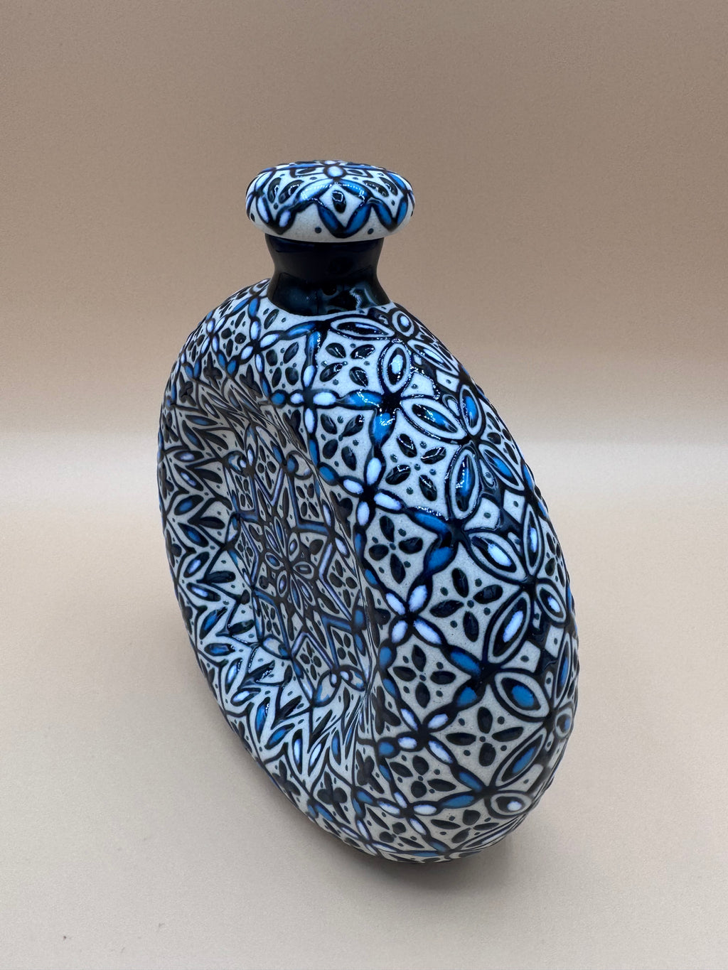 Handmade Talavera Ceramic Decanter- Blue/White