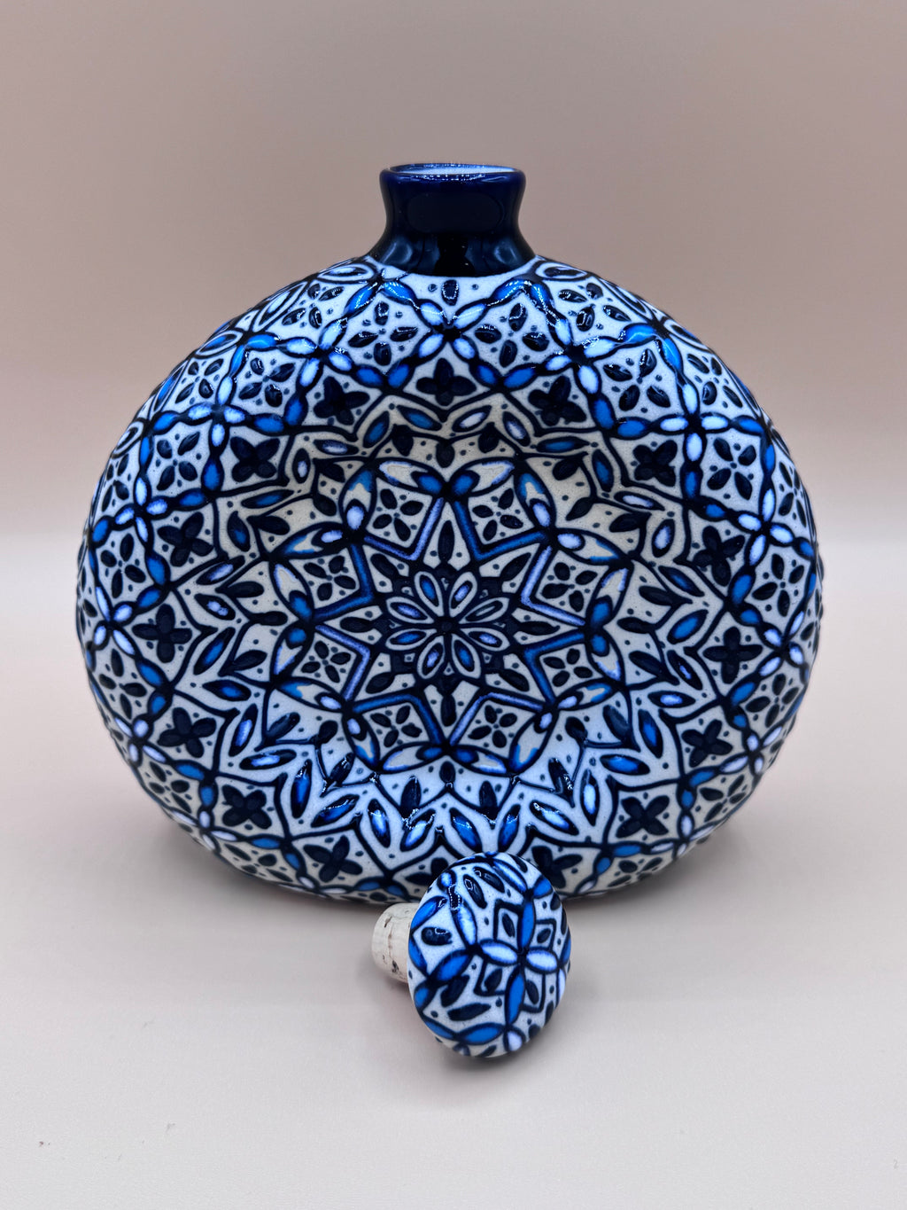Handmade Talavera Ceramic Decanter- Blue/White