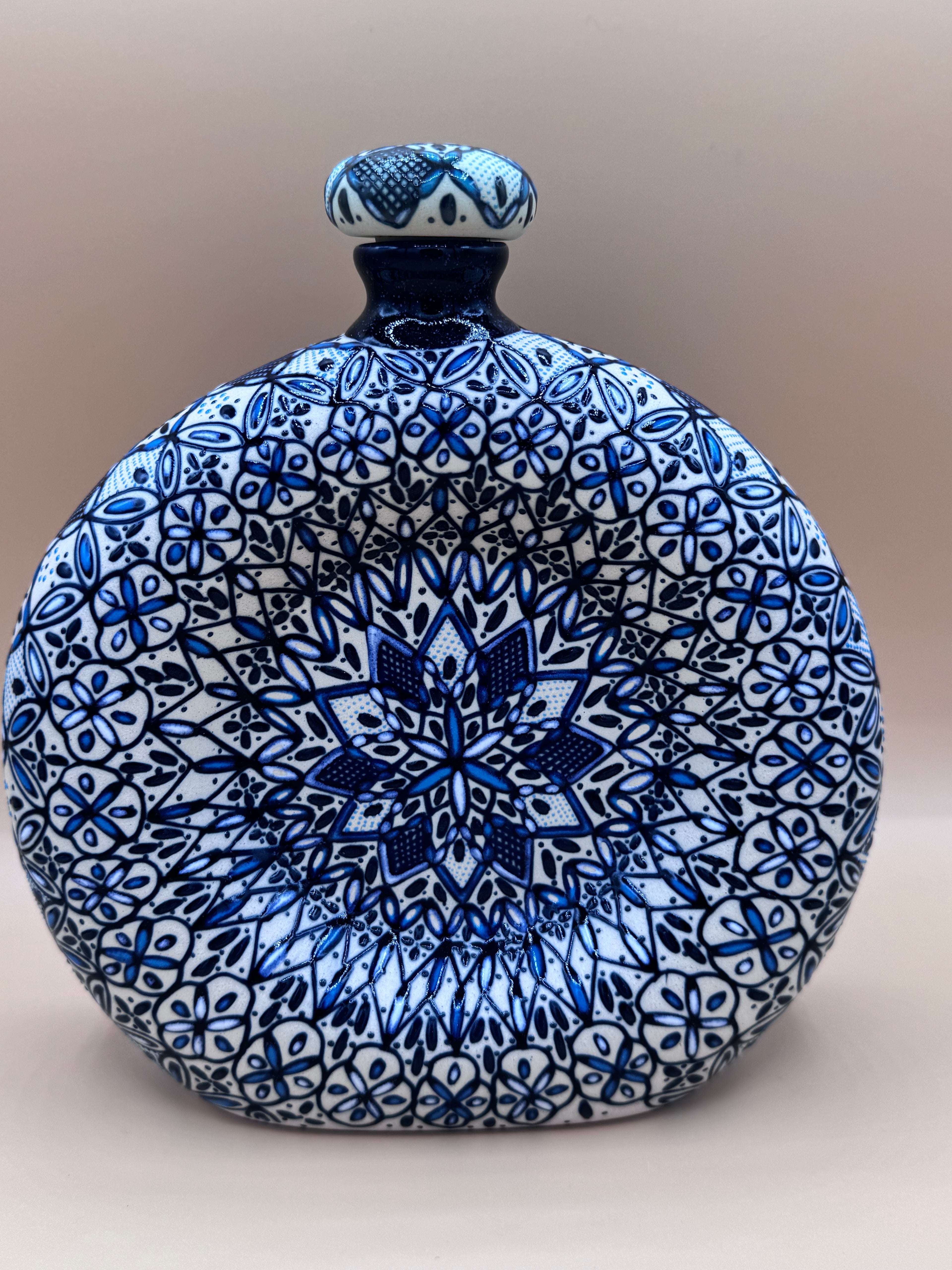 Handmade Talavera Ceramic Decanter- Blue/White