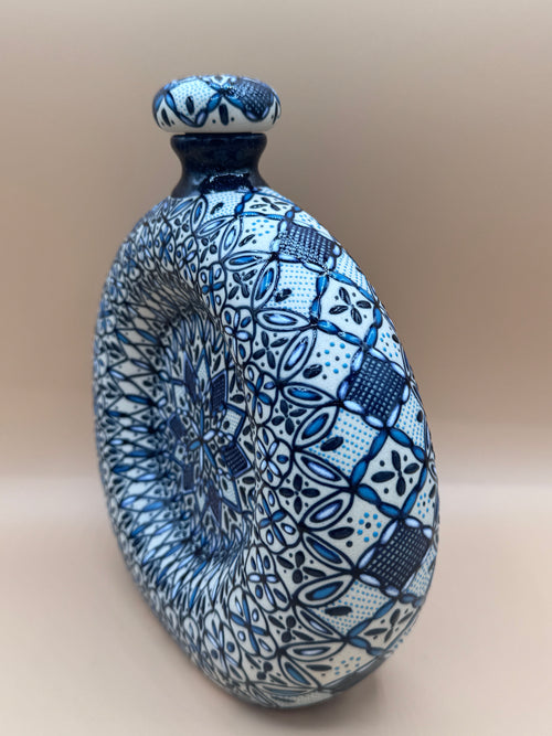 Handmade Talavera Ceramic Decanter- Blue/White
