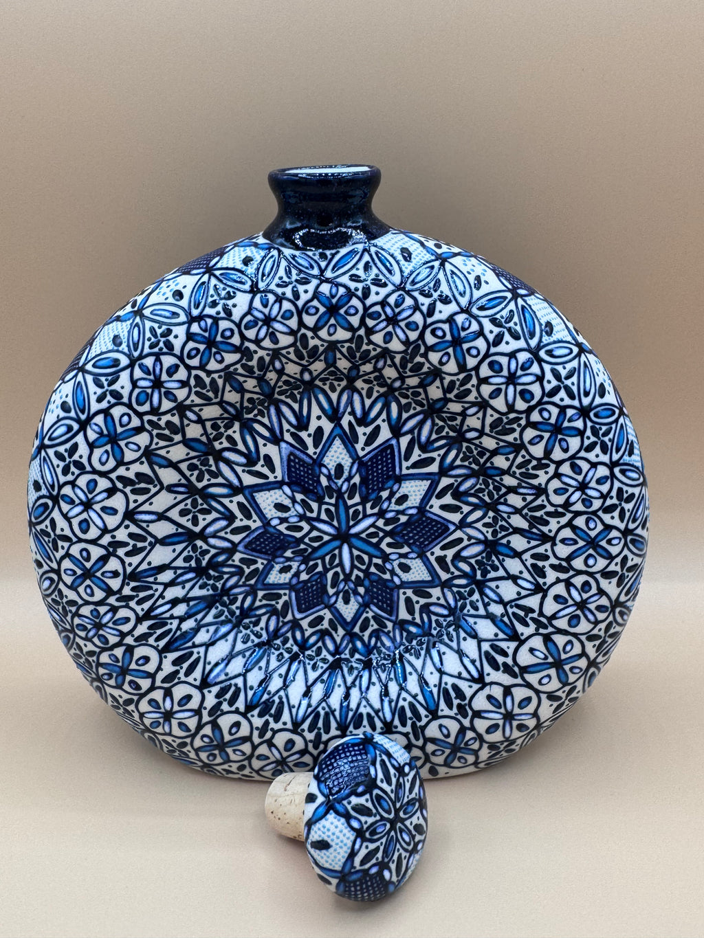 Handmade Talavera Ceramic Decanter- Blue/White