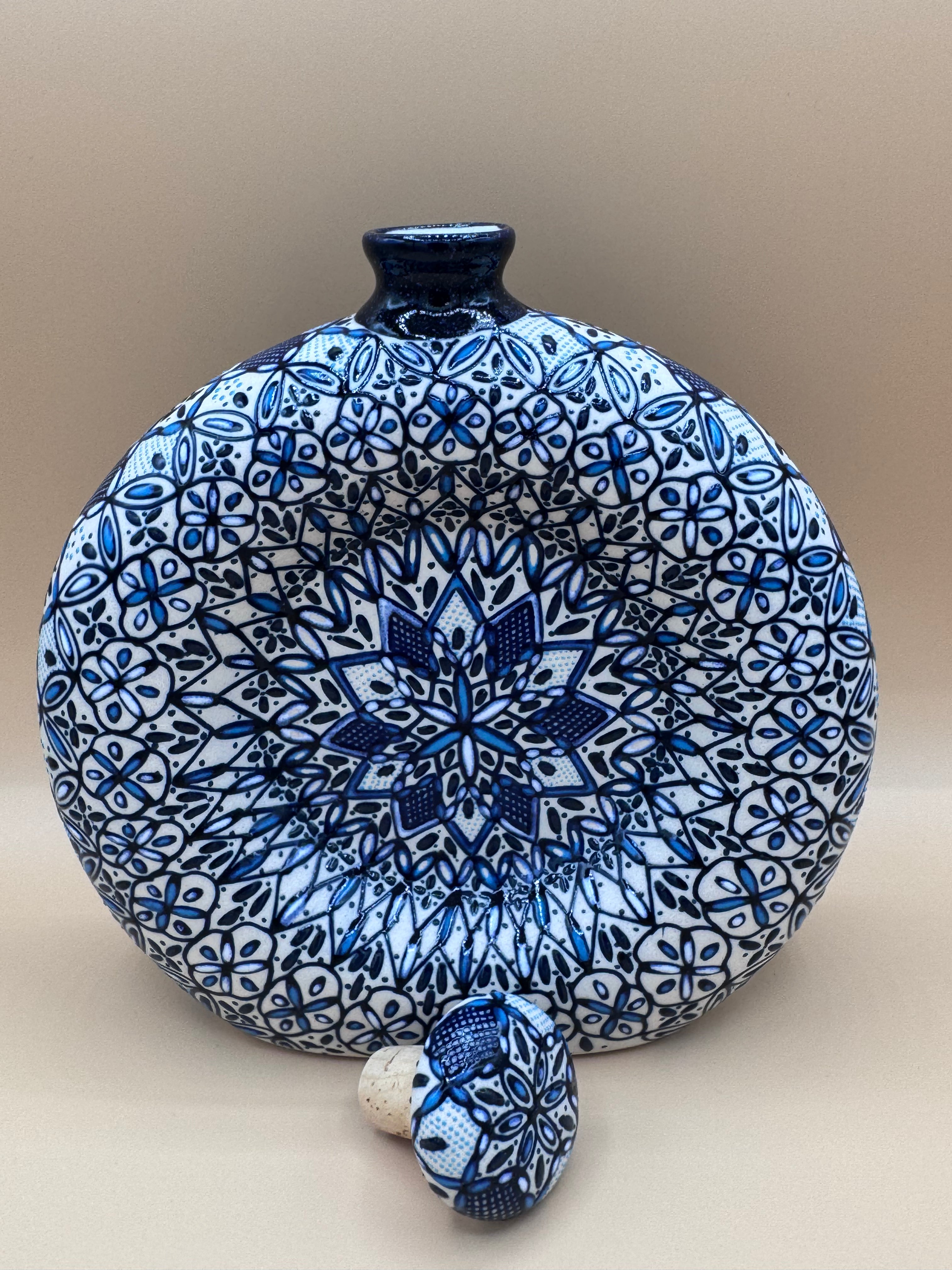 Handmade Talavera Ceramic Decanter- Blue/White