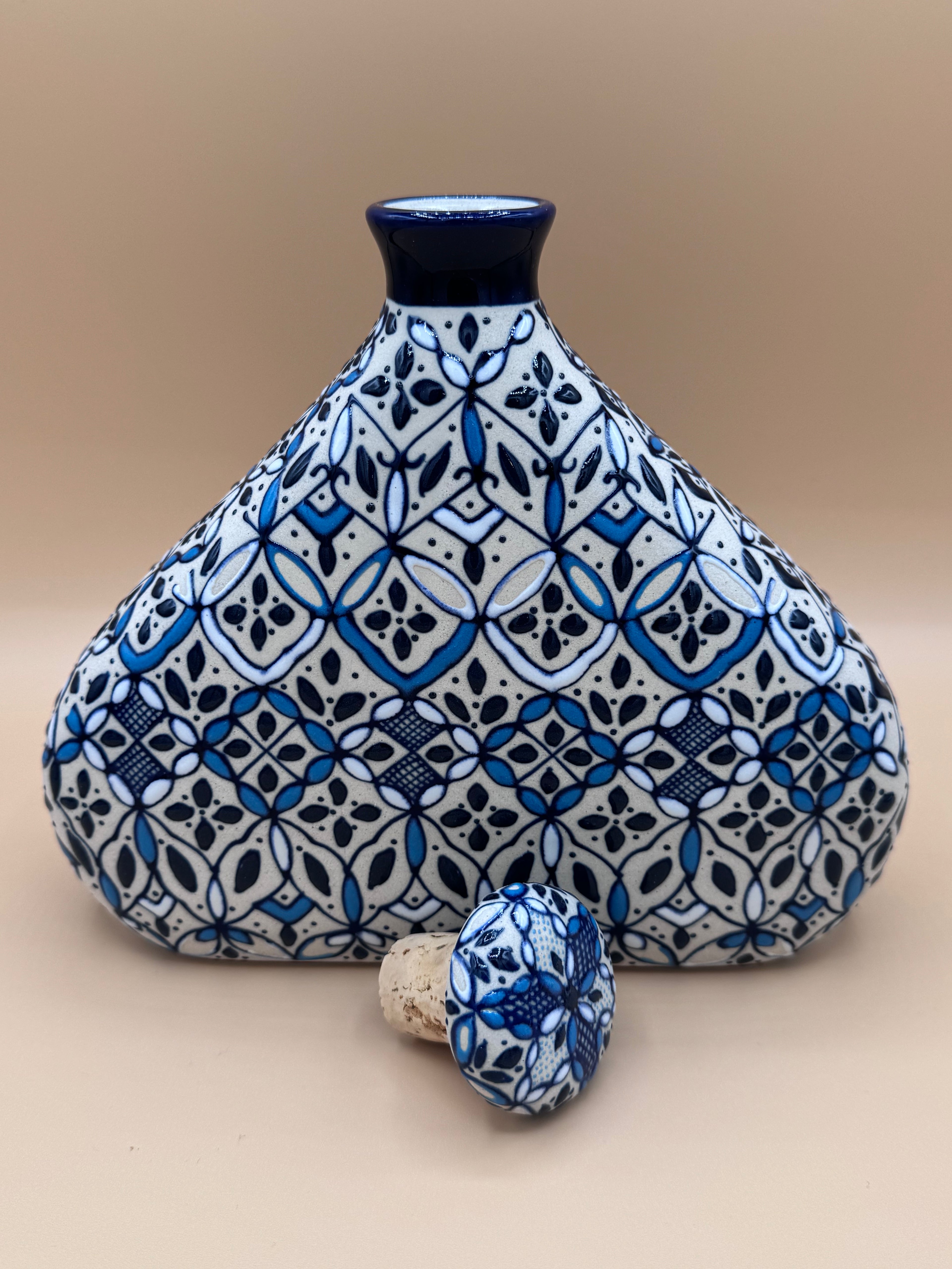 Handmade Talavera Ceramic Decanter- Blue/white