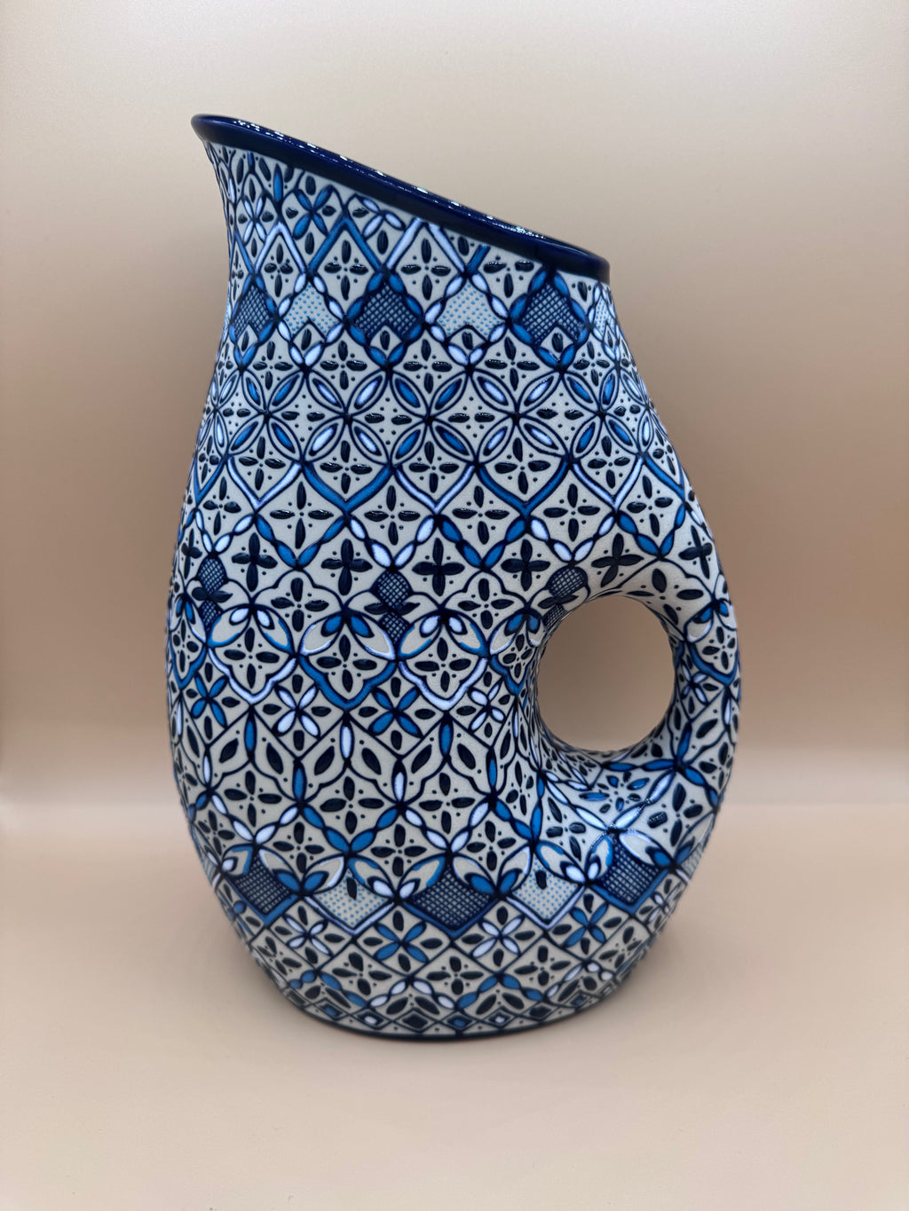 Handmade Talavera Ceramic Pitcher & Cup Set – Blue/White