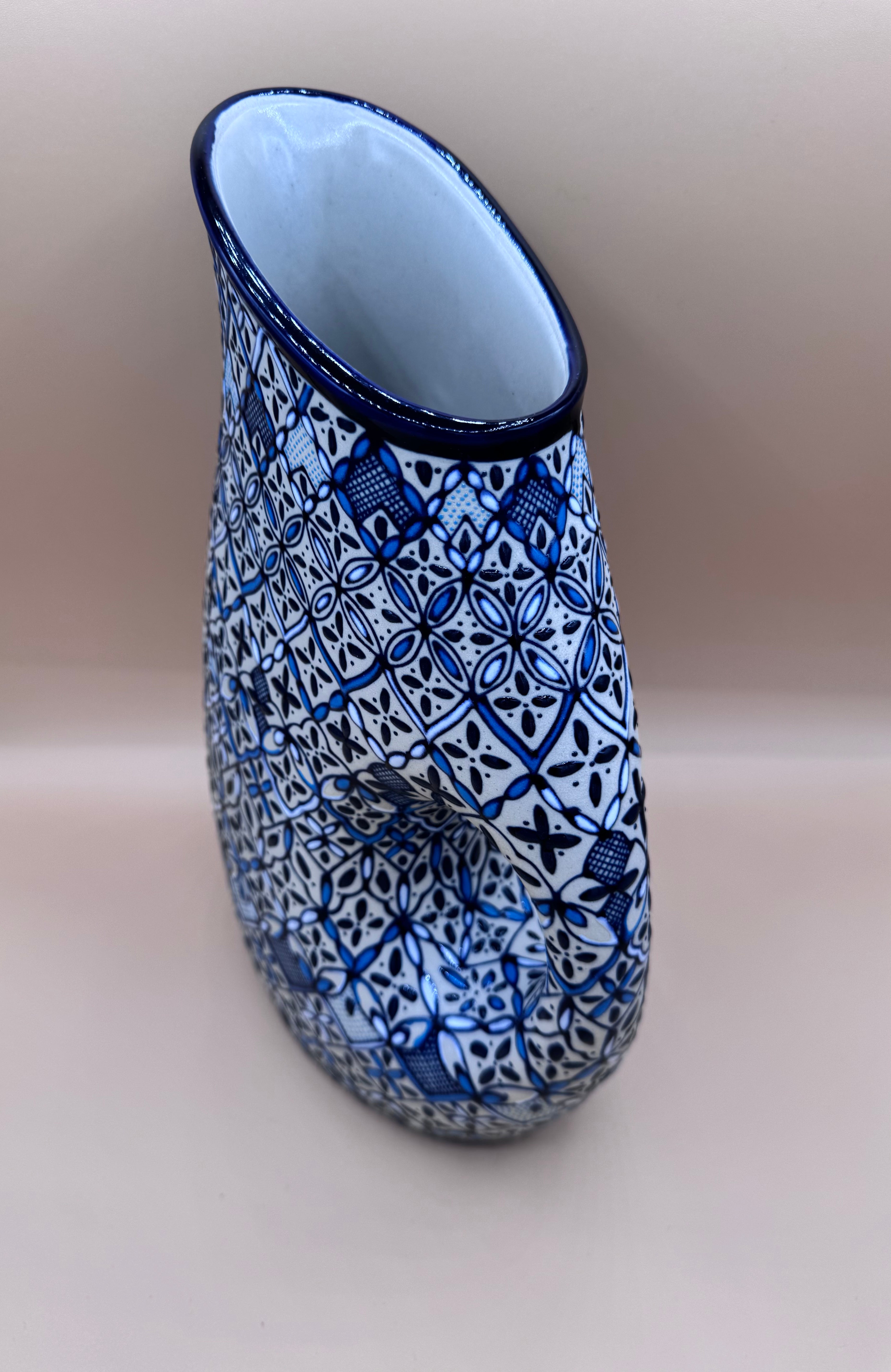 Handmade Talavera Ceramic Pitcher & Cup Set – Blue/White