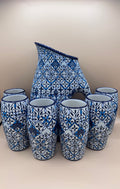 Handmade Talavera Ceramic Pitcher & Cup Set – Blue/White