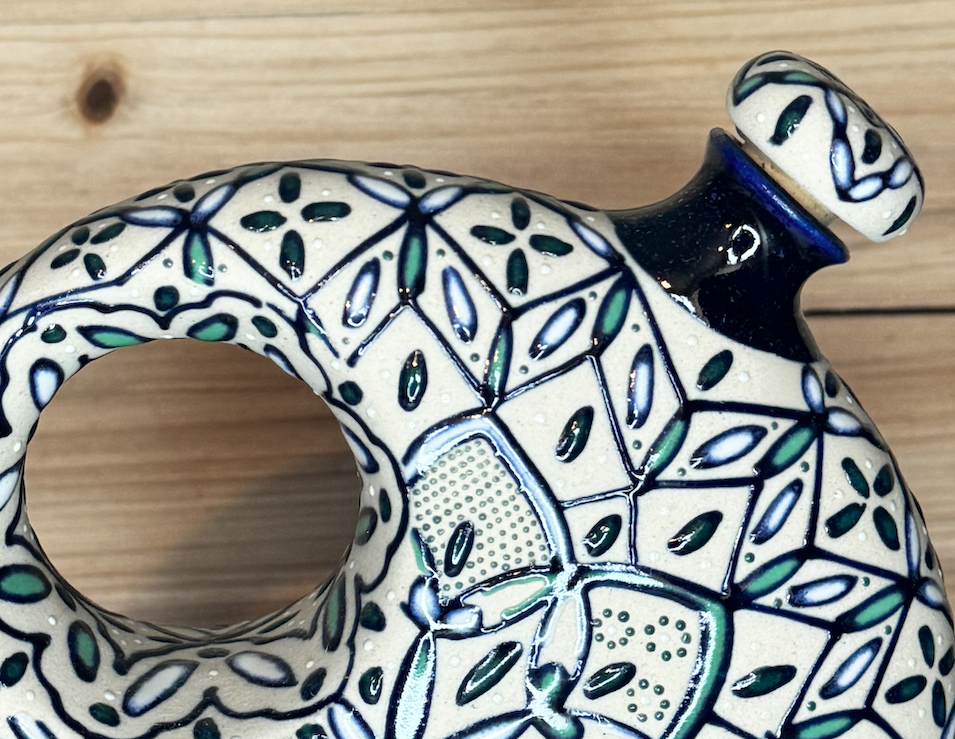 Handmade Talavera Ceramic Liquor Decanter- Green/Blue/White