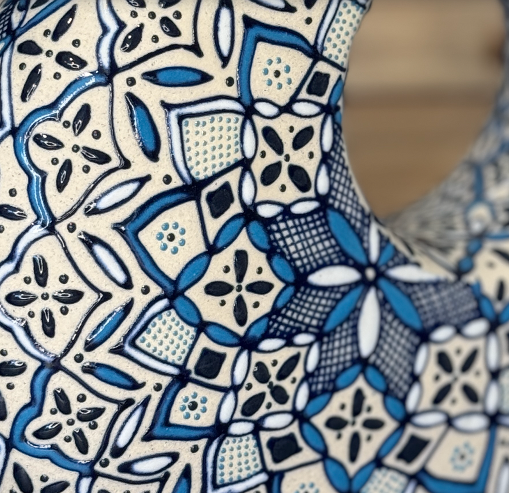 Handmade Talavera Ceramic Liquor Decanter Blue/White