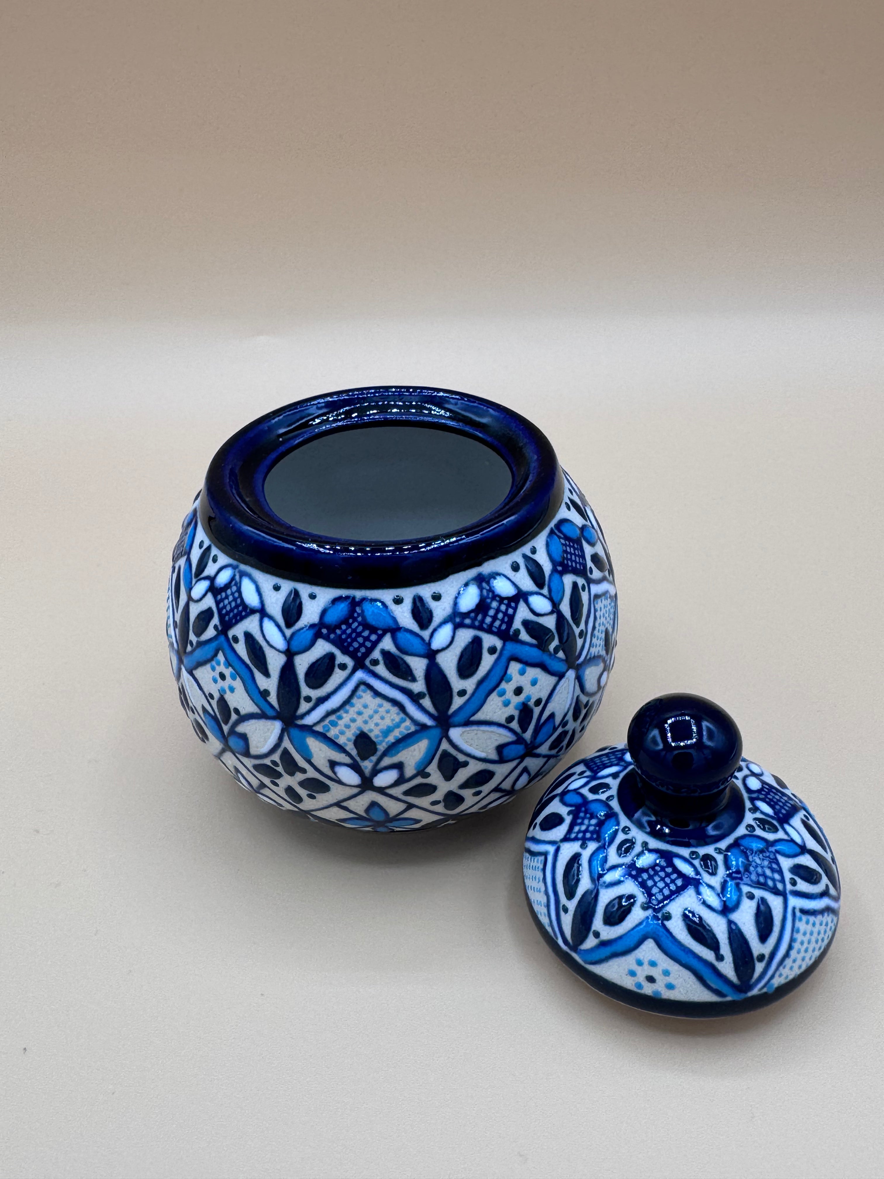 Handmade Talavera Ceramic Sugar Bowl- Blue/White