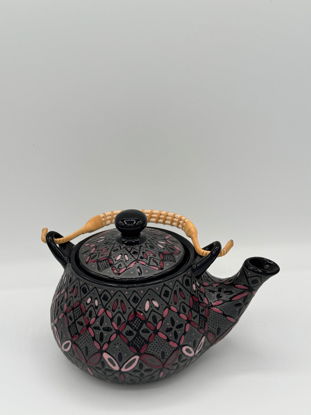 Handmade Talavera Ceramic Tea Set- Black/Rose