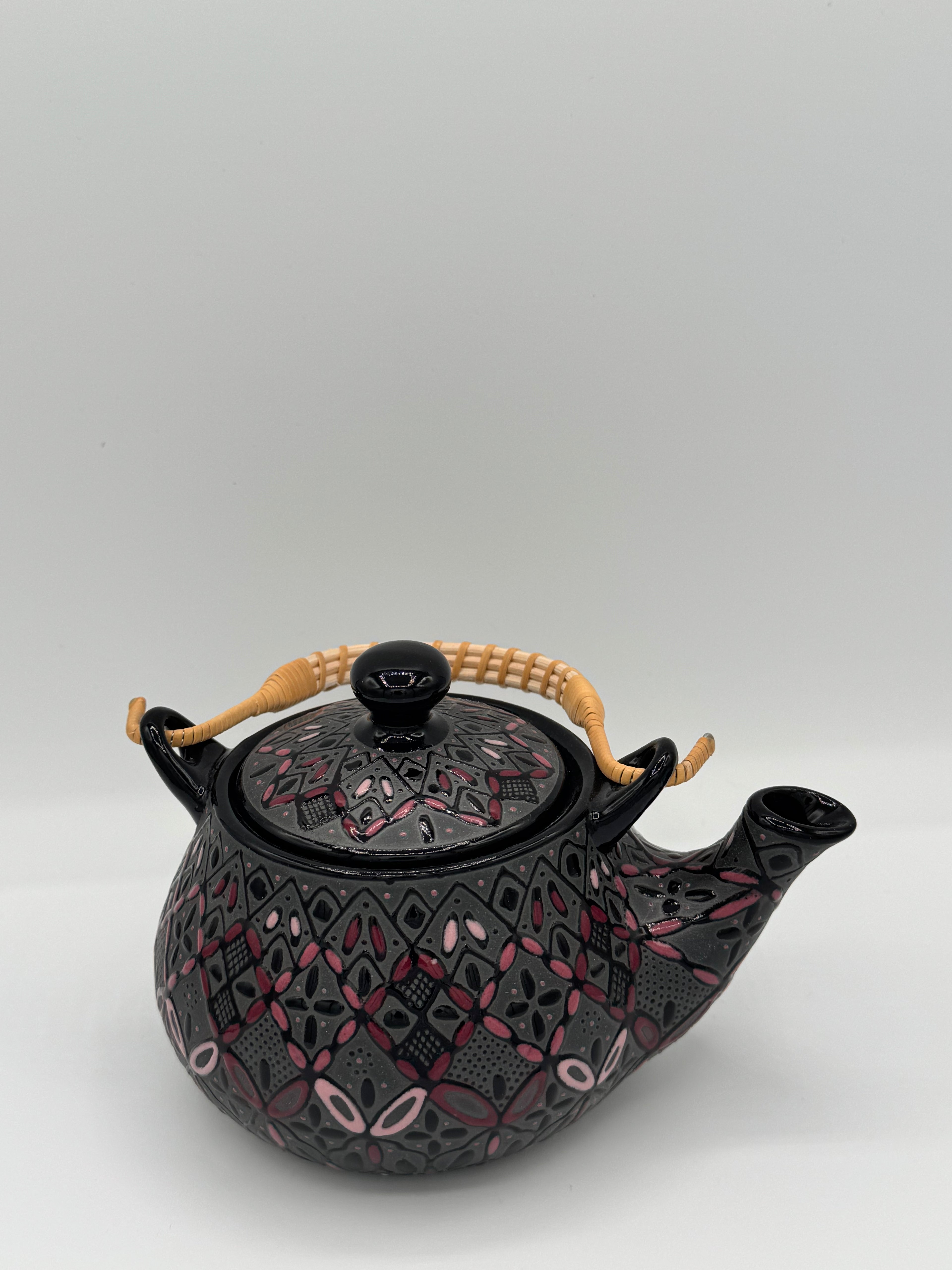 Handmade Talavera Ceramic Tea Set- Black/Rose