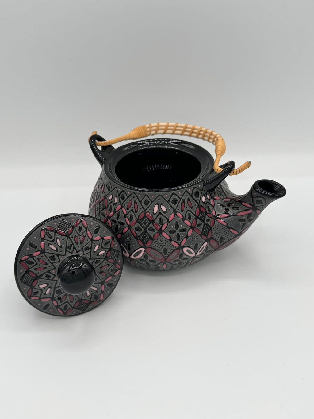 Handmade Talavera Ceramic Tea Set- Black/Rose