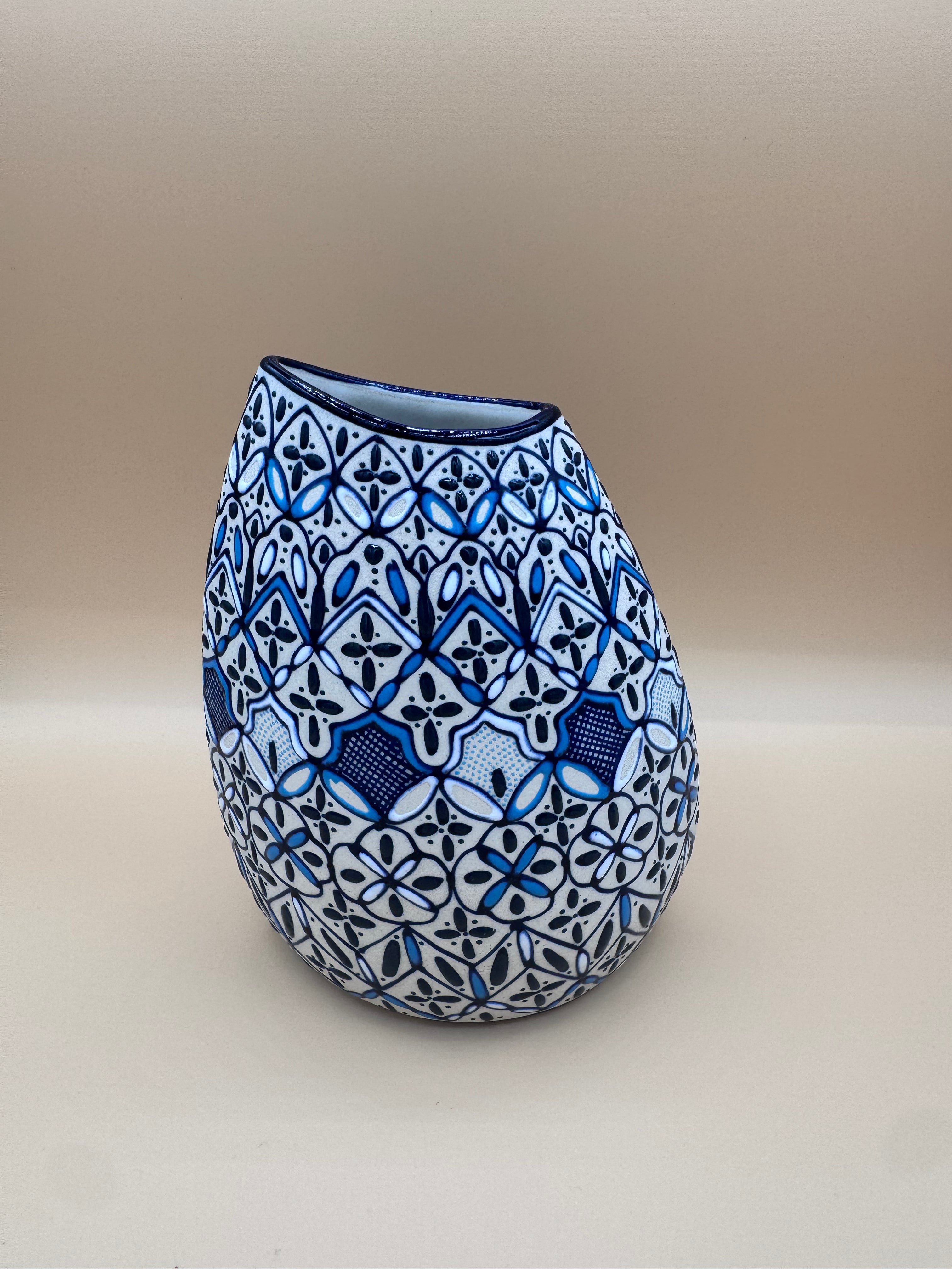 Handmade Talavera Ceramic Vase- Blue/White