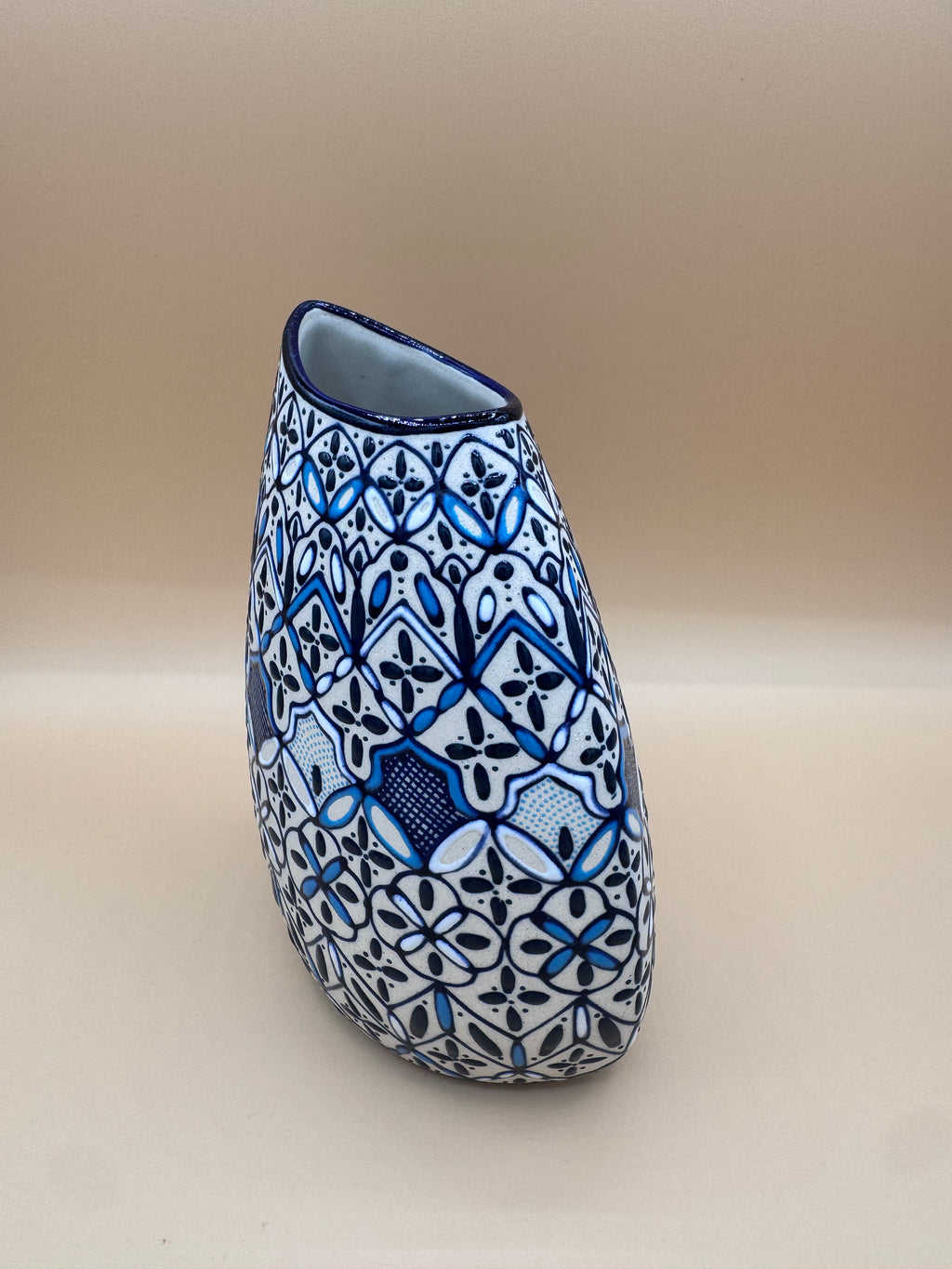 Handmade Talavera Ceramic Vase- Blue/White