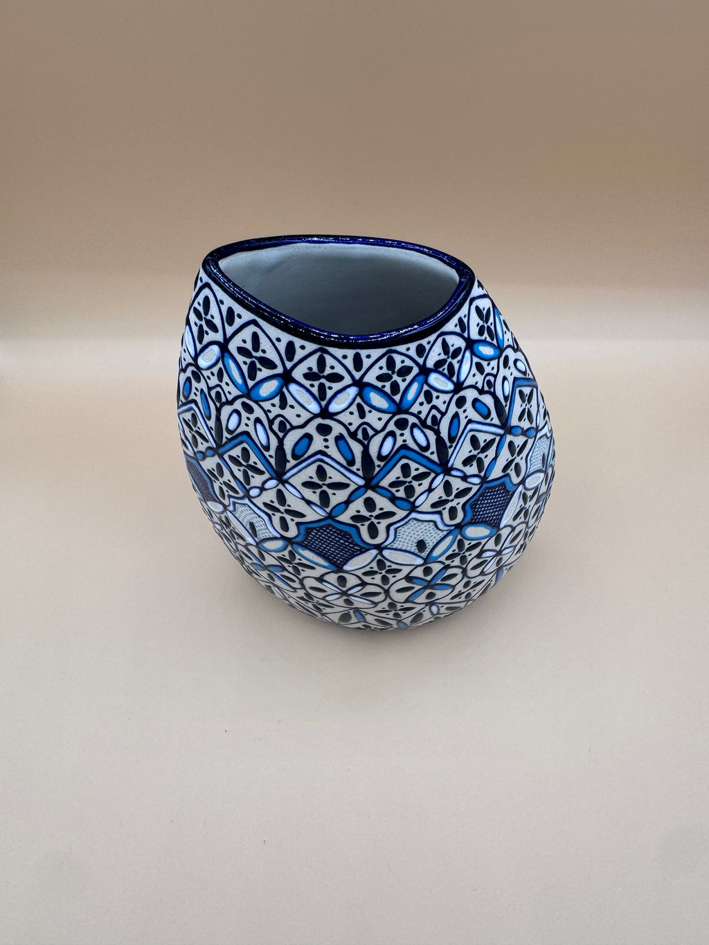 Handmade Talavera Ceramic Vase- Blue/White