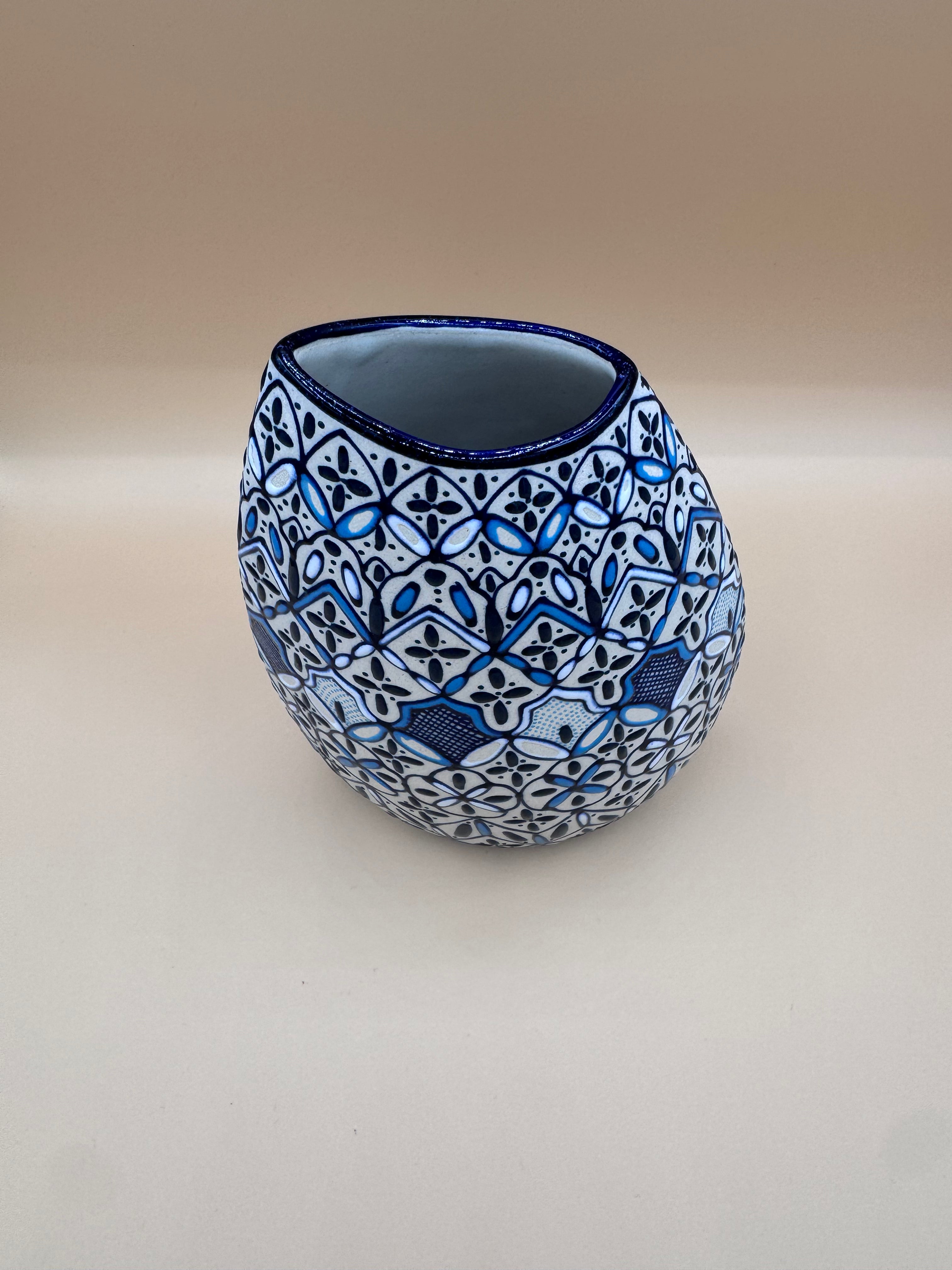 Handmade Talavera Ceramic Vase- Blue/White