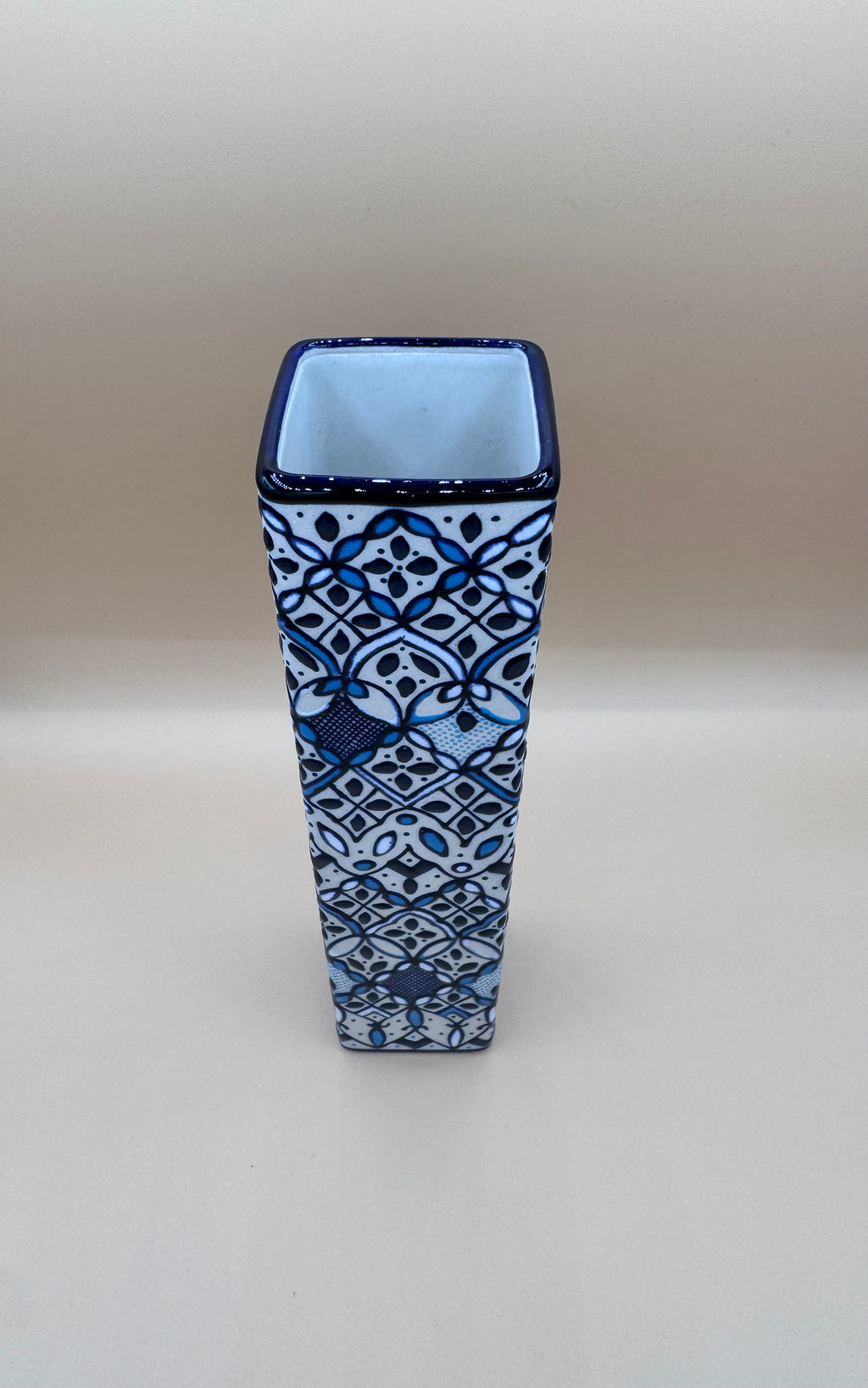 Handmade Talavera Ceramic Vase- Blue/White